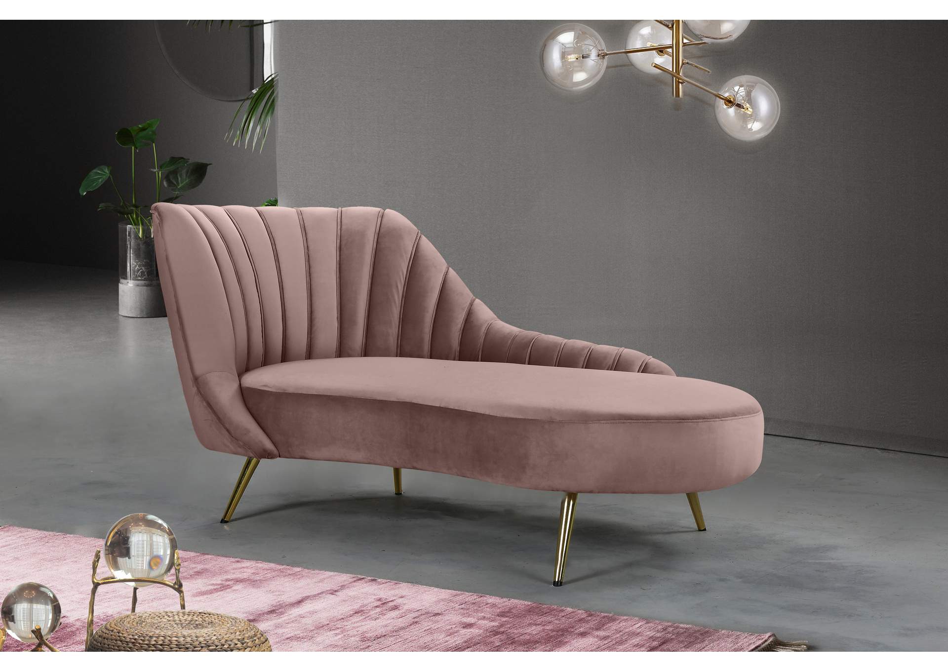 Margo Pink Velvet Chaise,Meridian Furniture