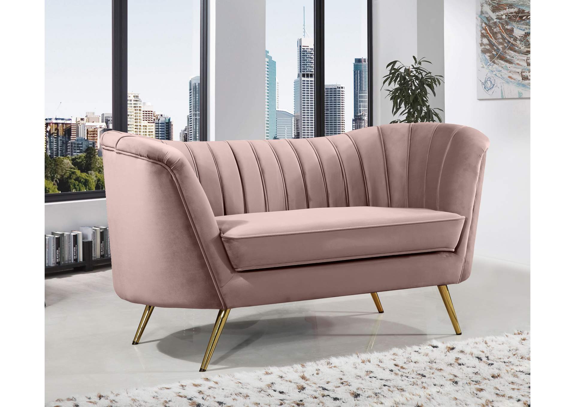 Margo Pink Velvet Loveseat,Meridian Furniture