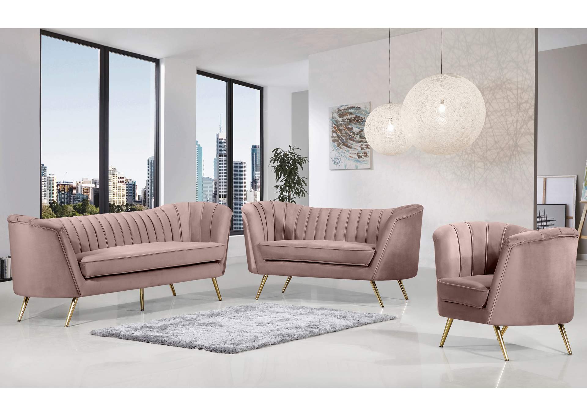 Margo Pink Velvet Loveseat,Meridian Furniture