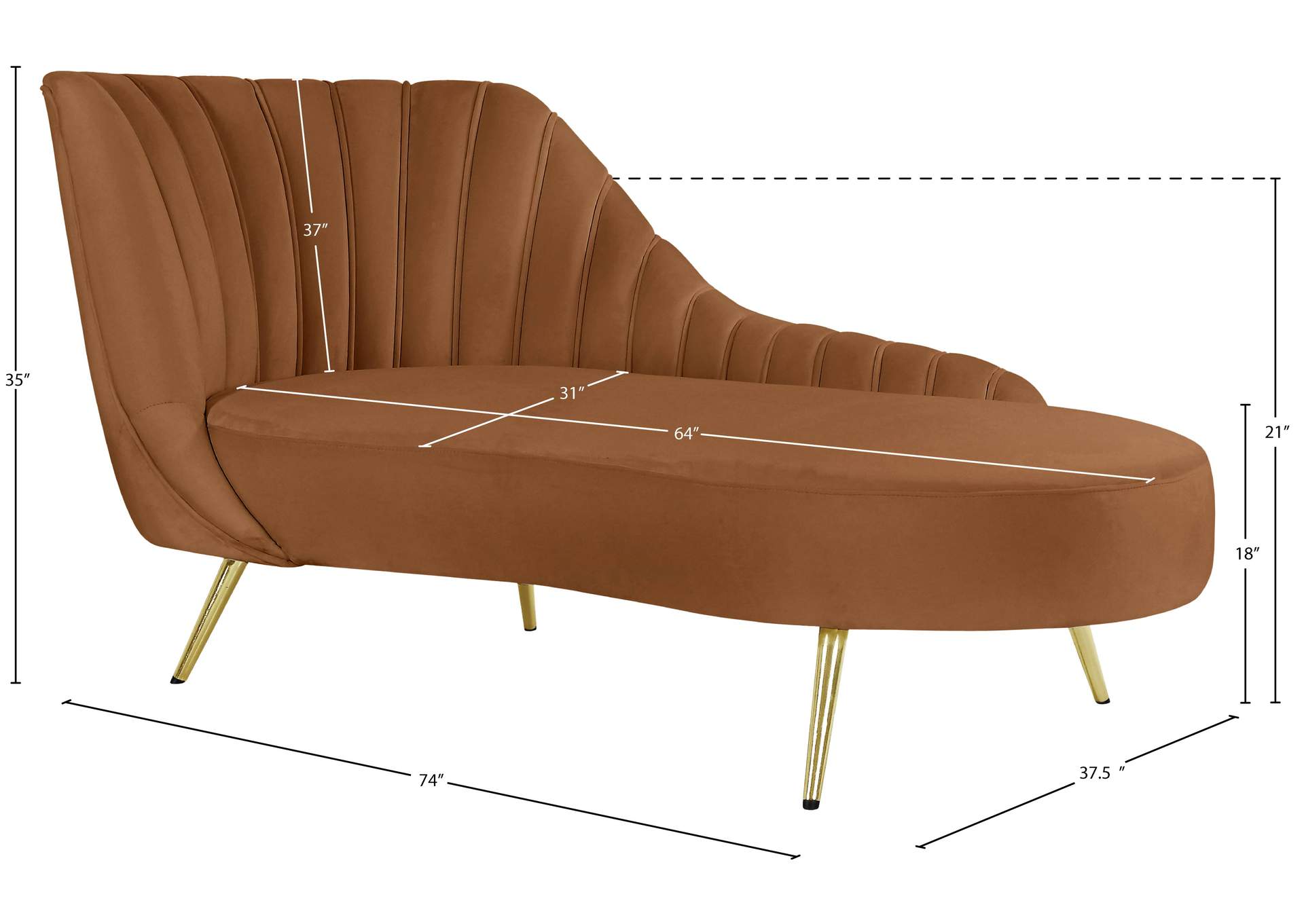 Margo Saddle Velvet Chaise,Meridian Furniture