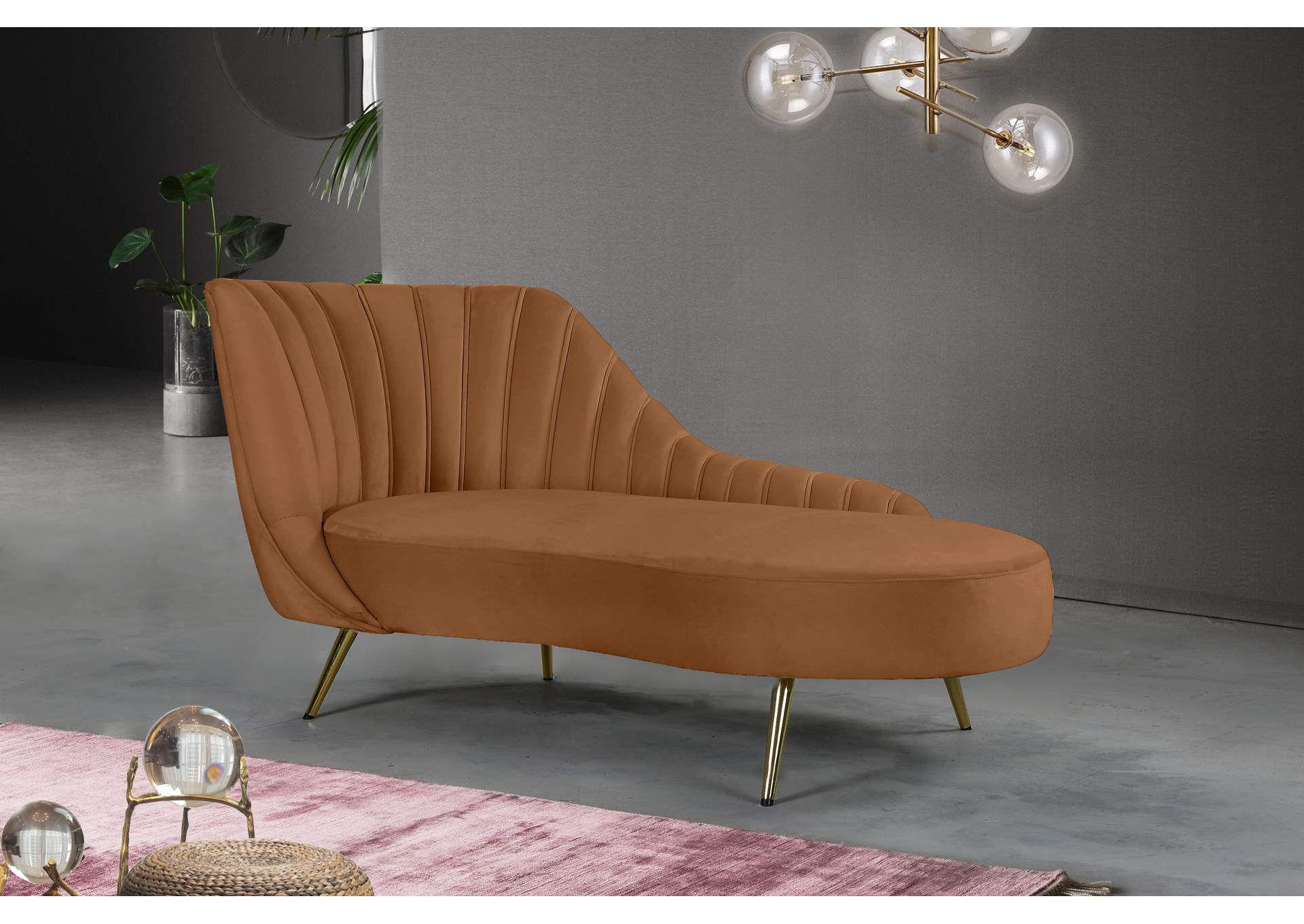 Margo Saddle Velvet Chaise,Meridian Furniture