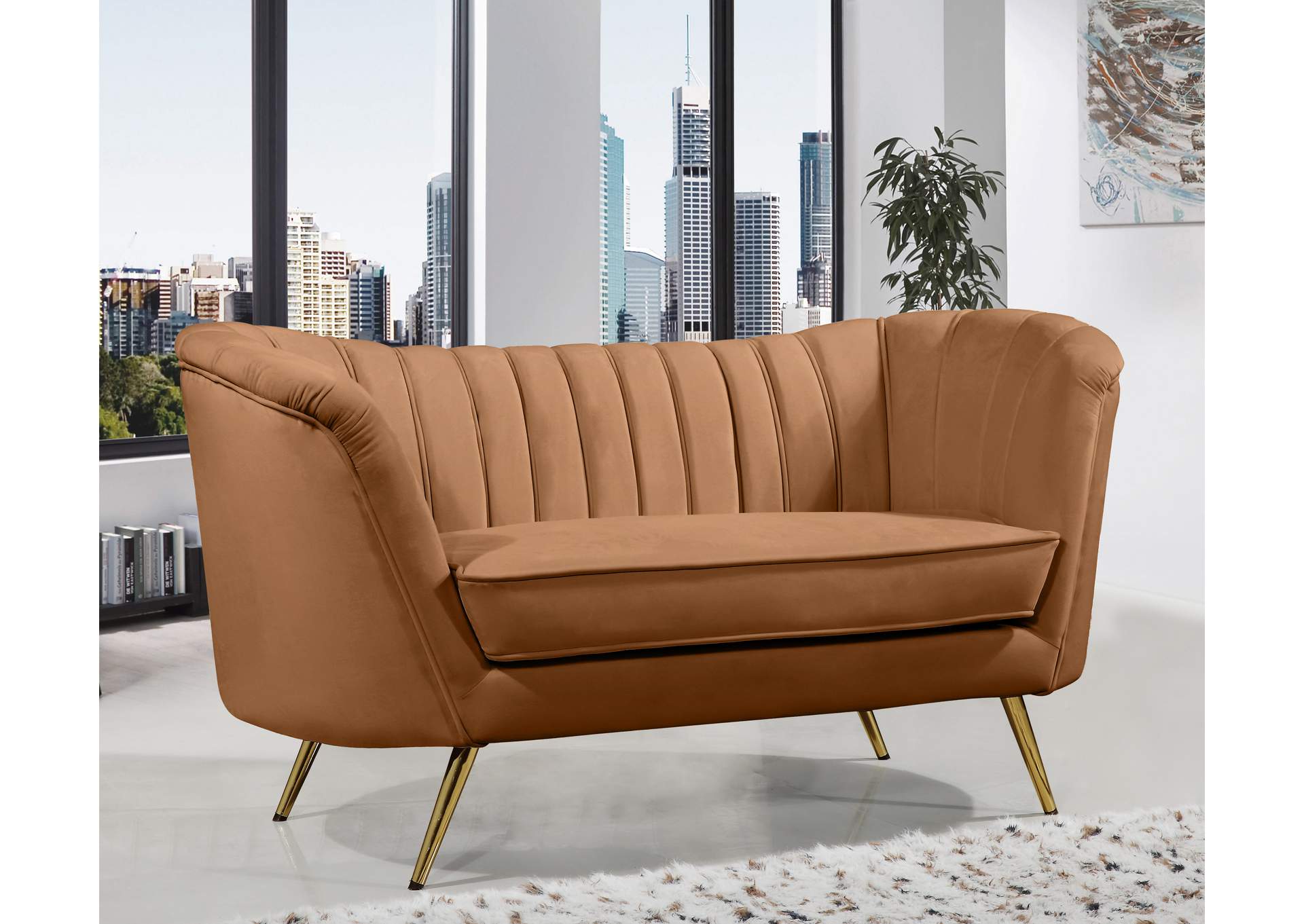Margo Saddle Velvet Loveseat,Meridian Furniture