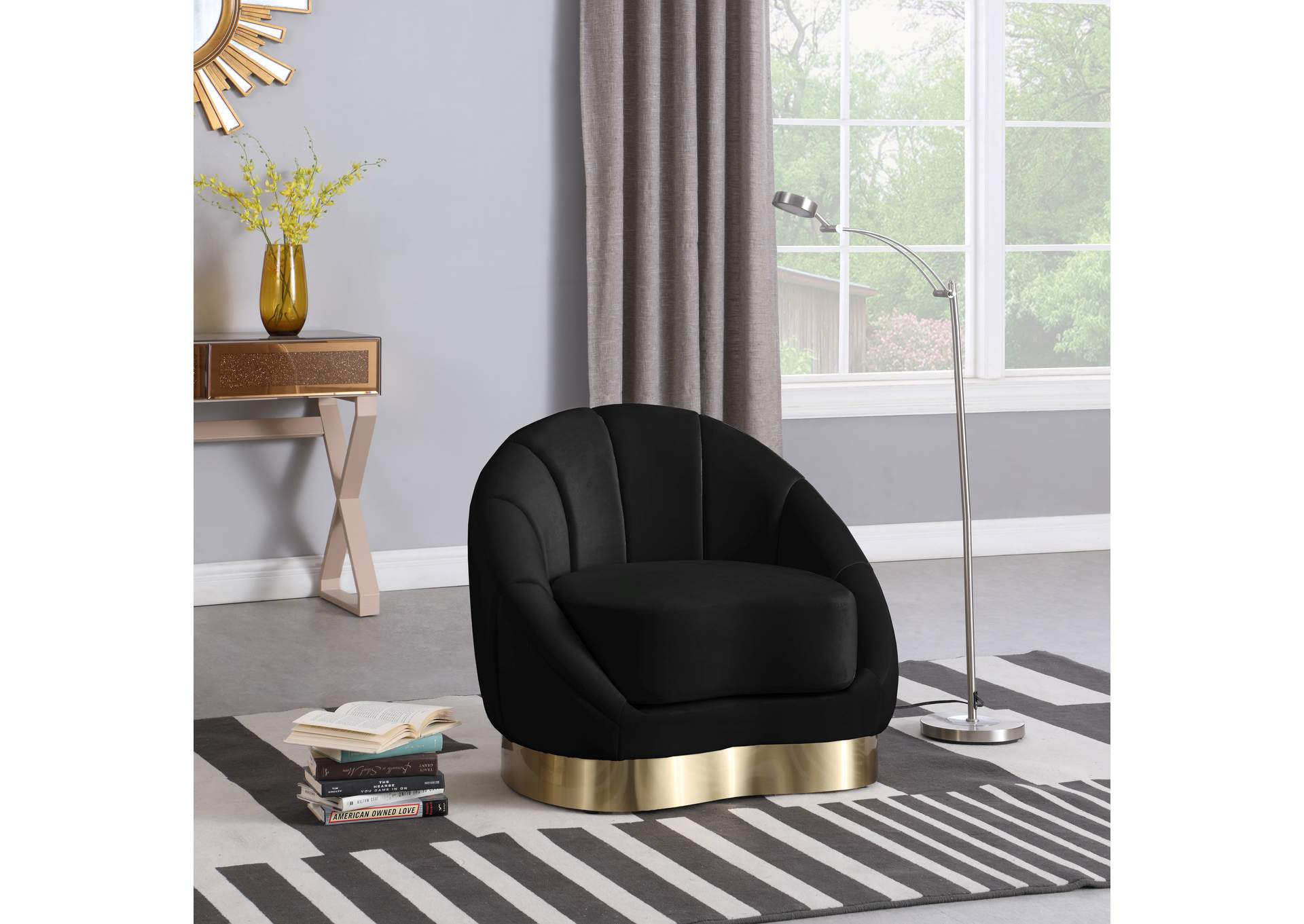 Shelly Black Velvet Chair,Meridian Furniture