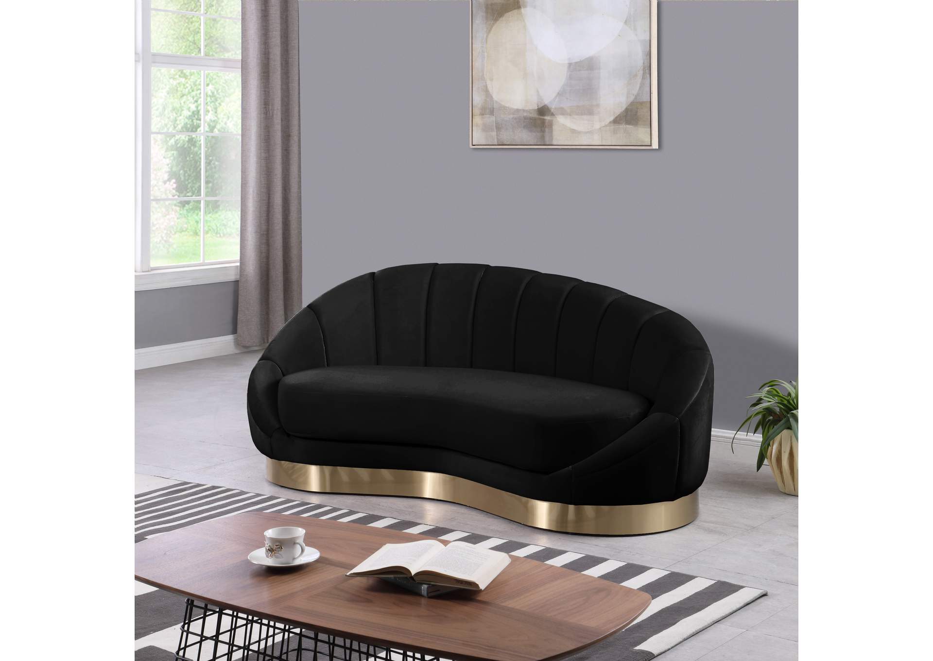 Shelly Black Velvet Chaise,Meridian Furniture