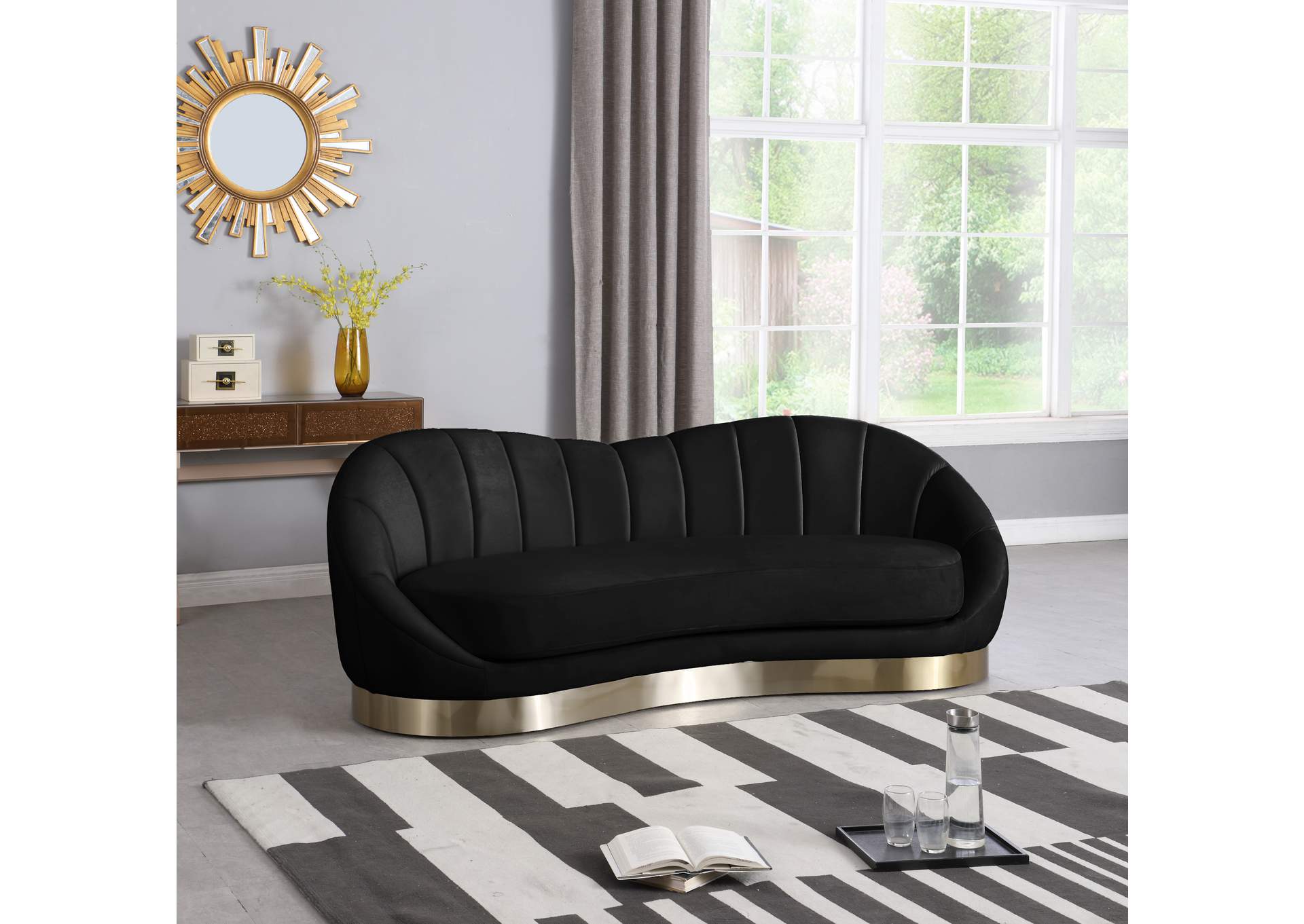 Shelly Black Velvet Sofa,Meridian Furniture