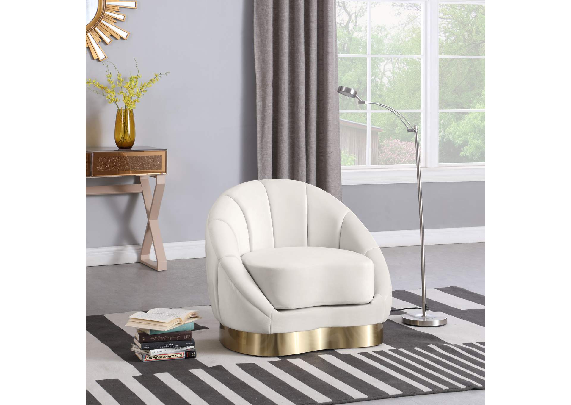 Shelly Cream Velvet Chair,Meridian Furniture