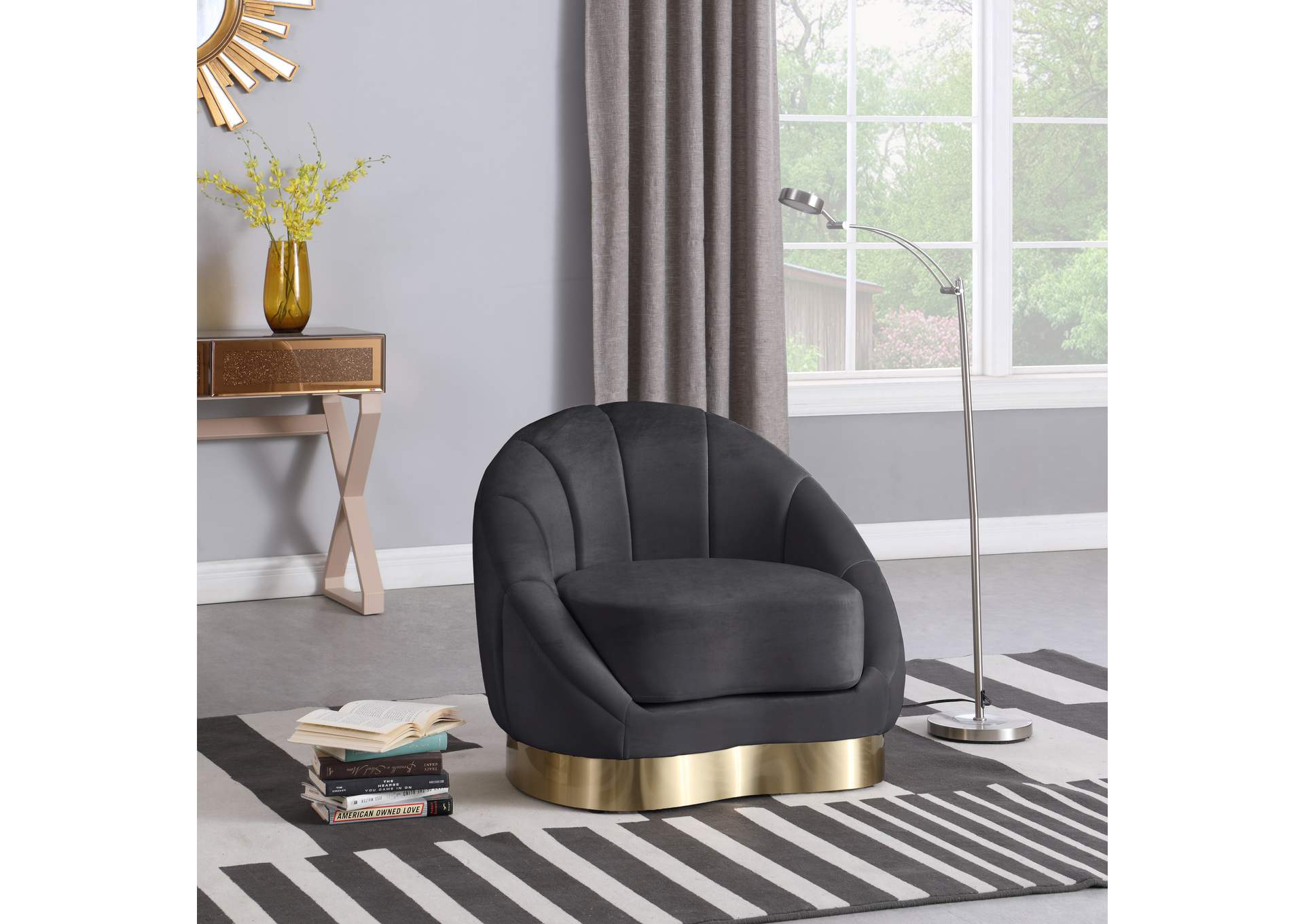 Shelly Grey Velvet Chair,Meridian Furniture