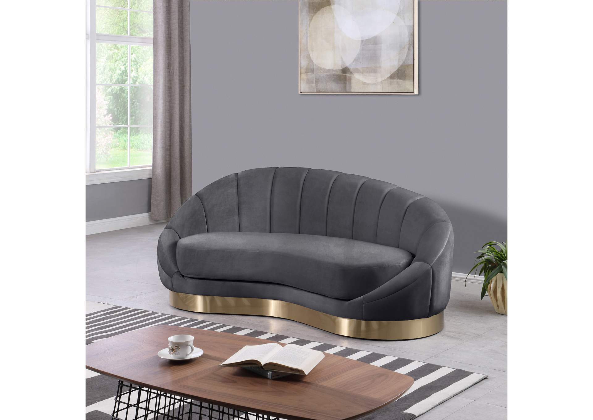Shelly Grey Velvet Chaise,Meridian Furniture