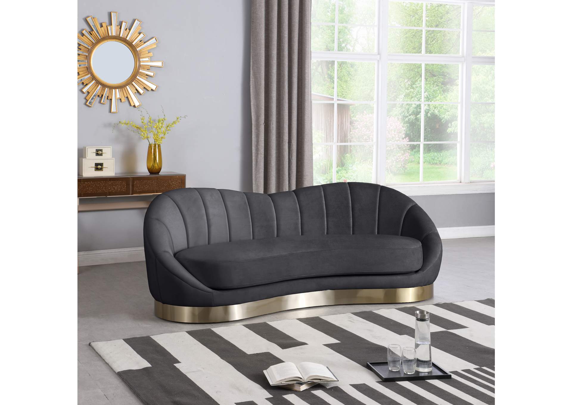 Shelly Grey Velvet Sofa,Meridian Furniture