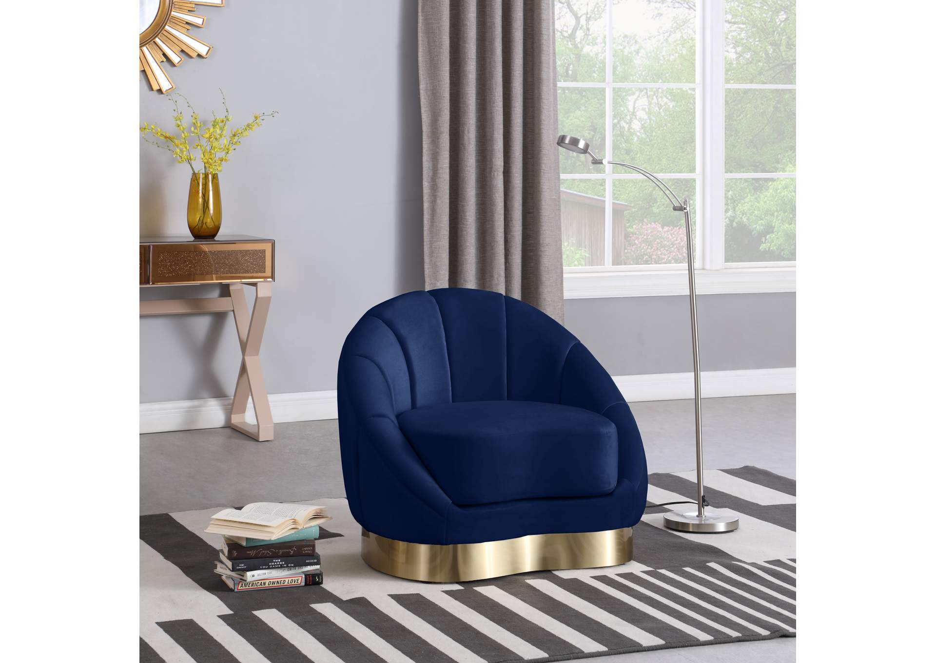 Shelly Navy Velvet Chair,Meridian Furniture