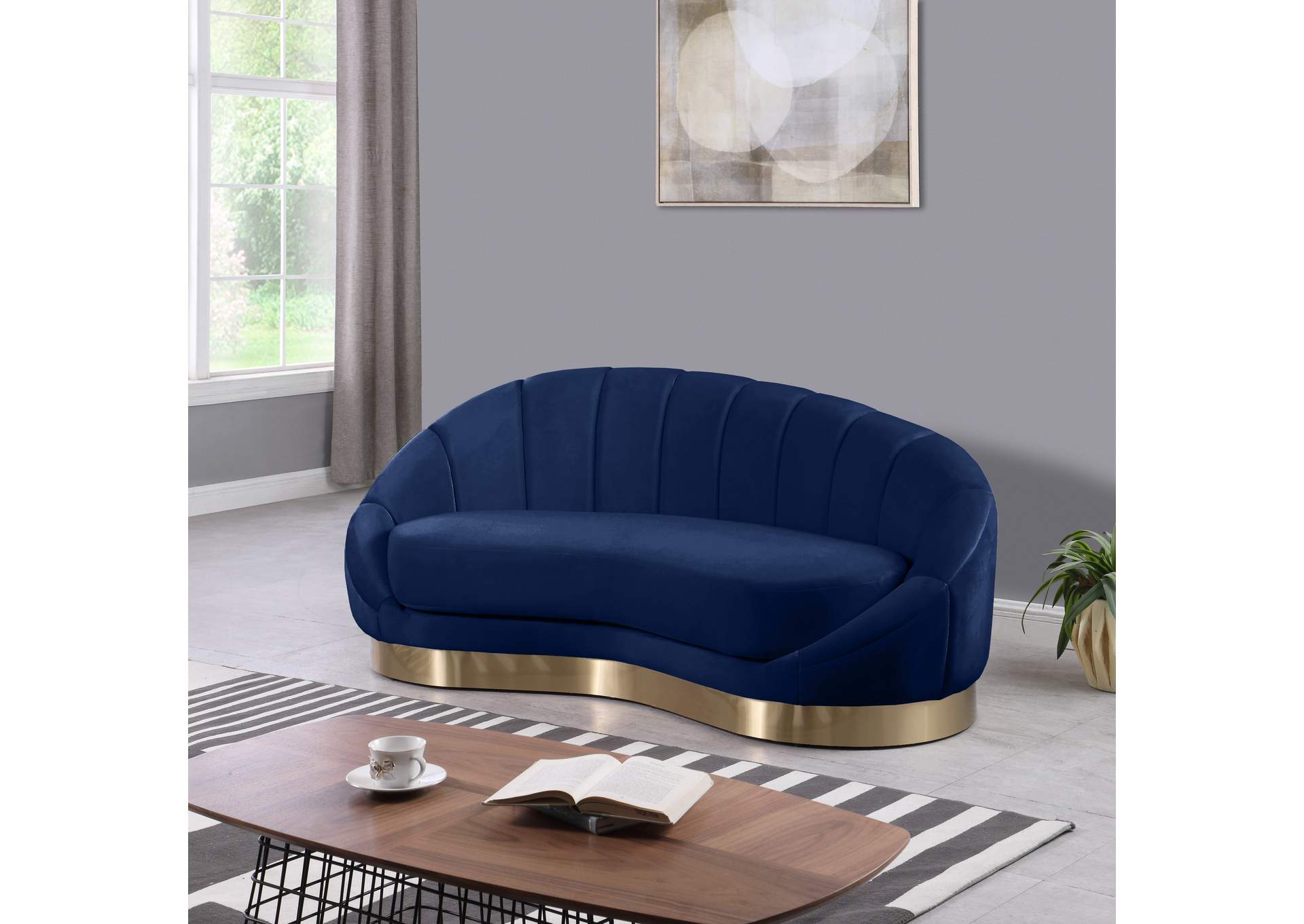 Shelly Navy Velvet Chaise,Meridian Furniture