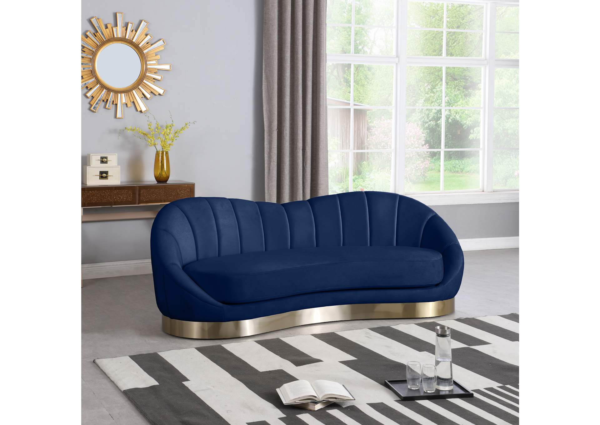 Shelly Navy Velvet Sofa,Meridian Furniture