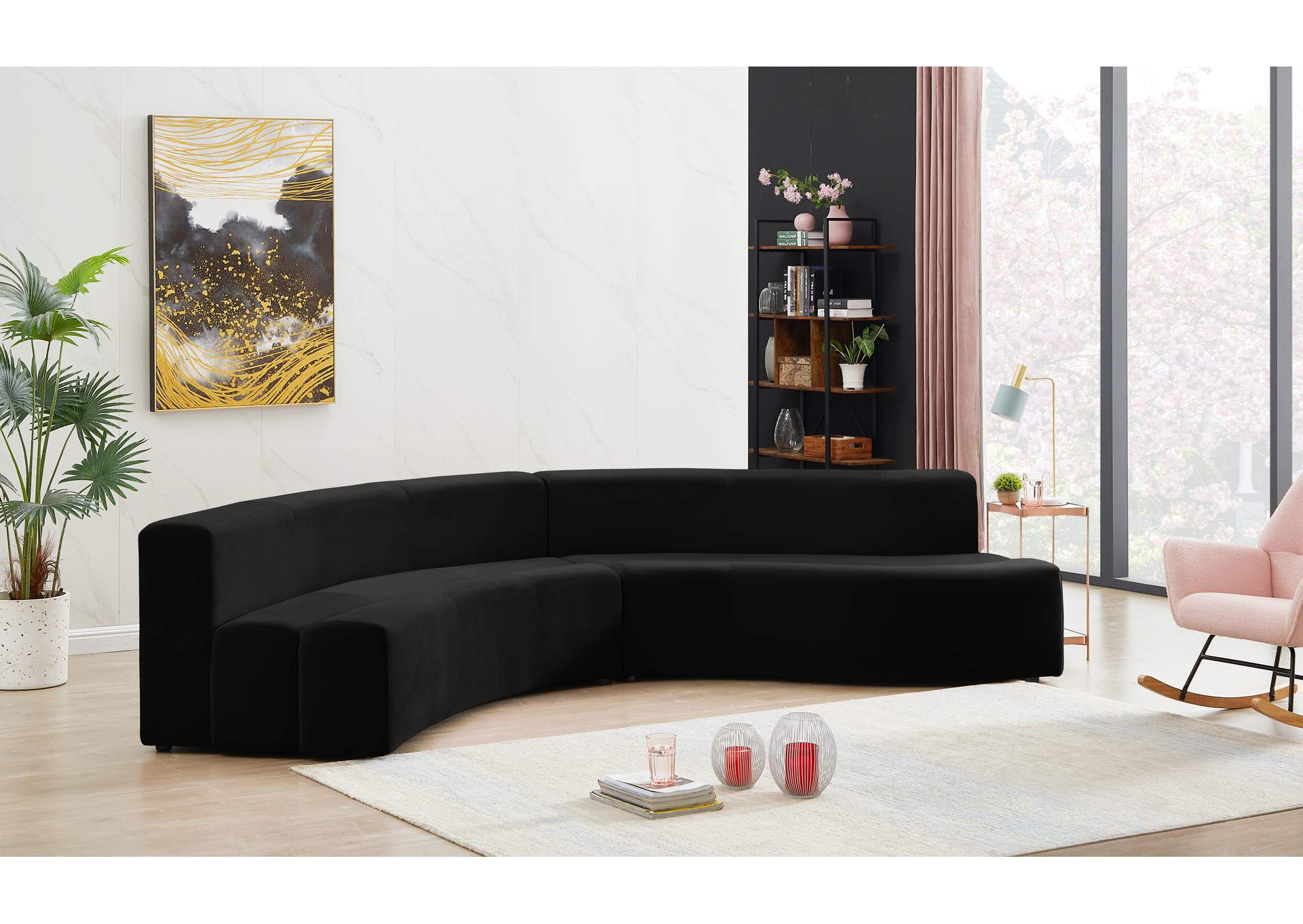 Curl Black Velvet 2 Piece Sectional,Meridian Furniture