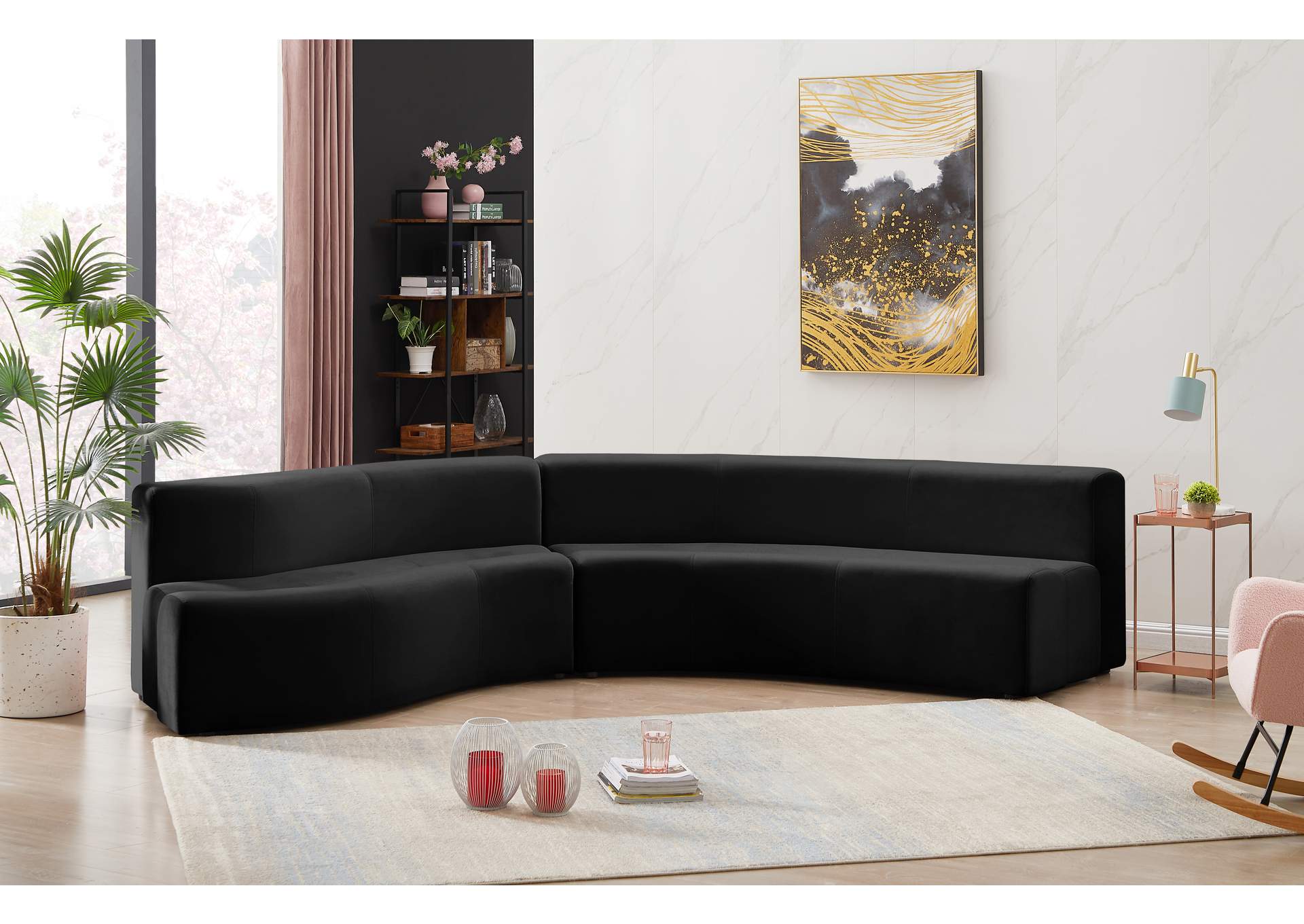 Curl Black Velvet 2 Piece Sectional,Meridian Furniture