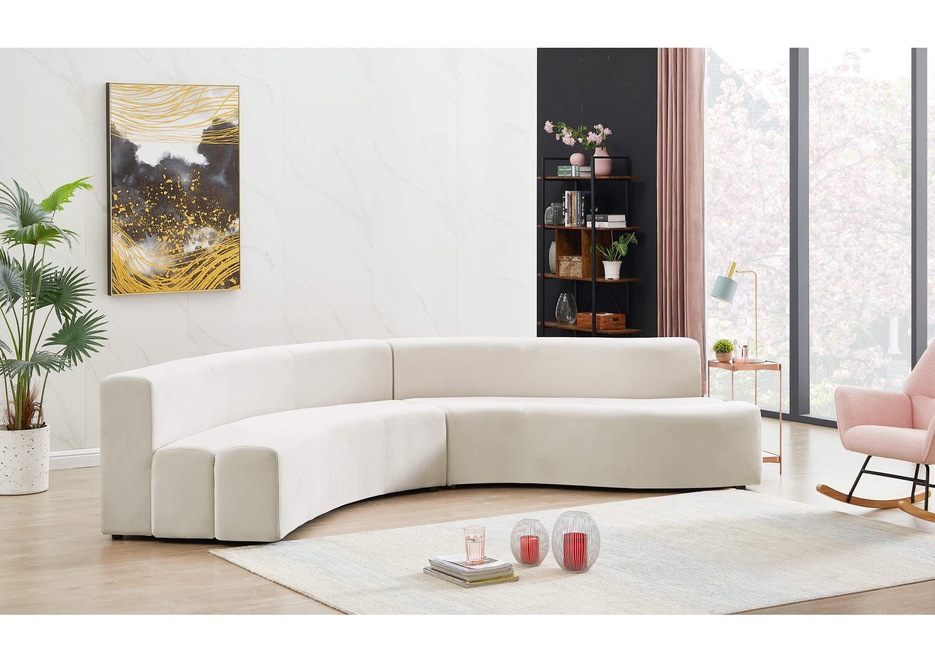 Curl Cream Velvet 2 Piece Sectional,Meridian Furniture