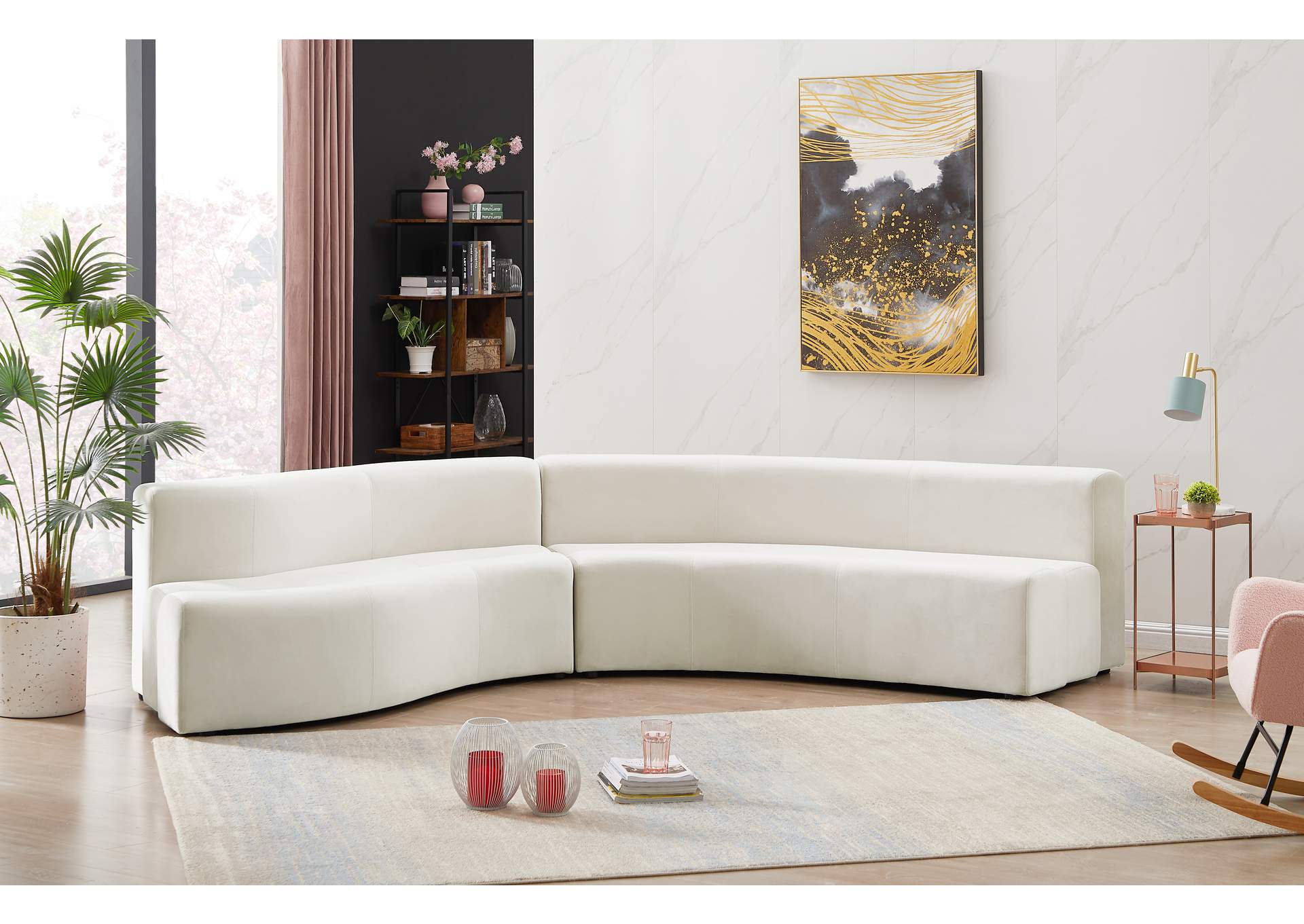 Curl Cream Velvet 2 Piece Sectional,Meridian Furniture