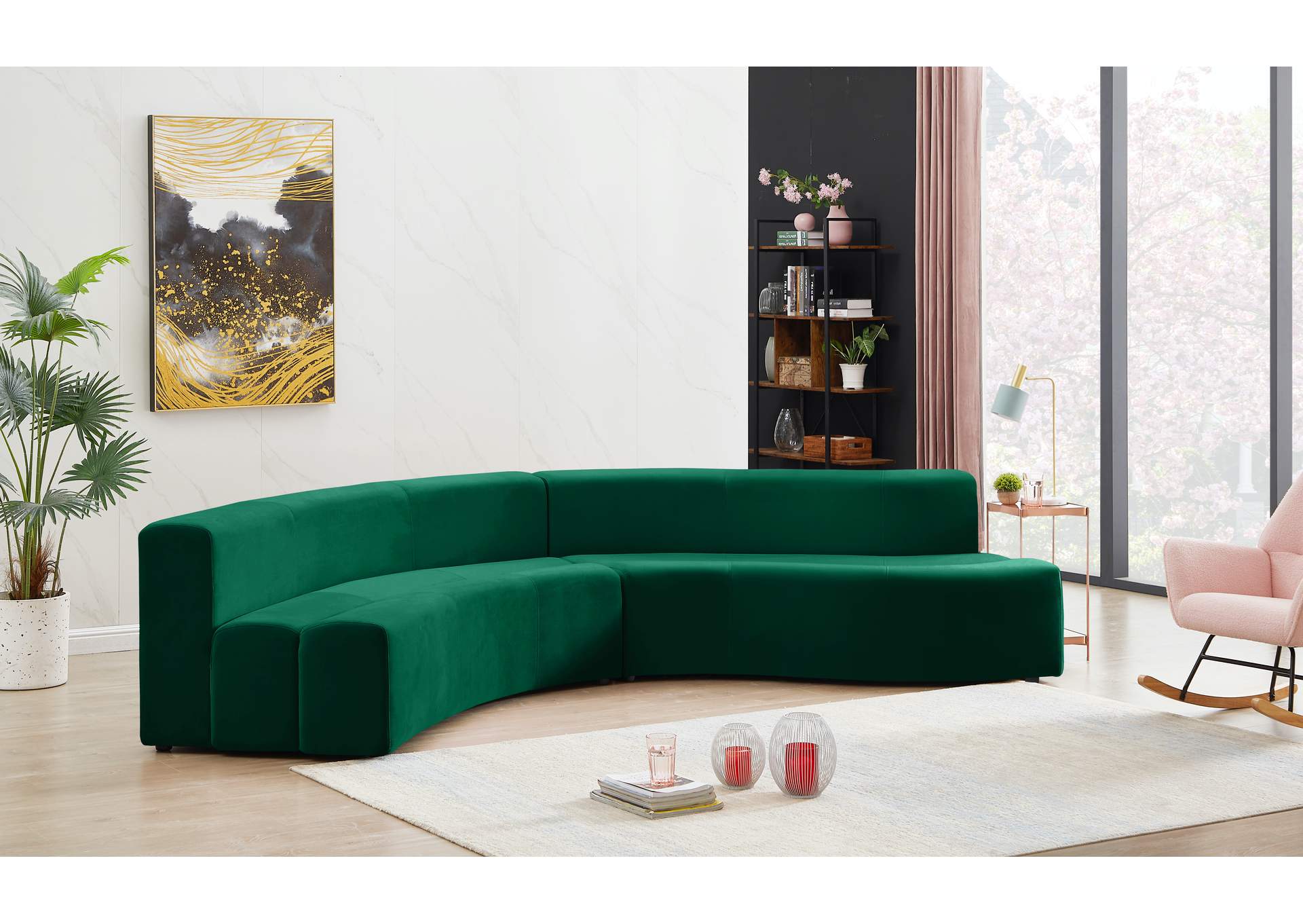 Curl Green Velvet 2 Piece Sectional,Meridian Furniture