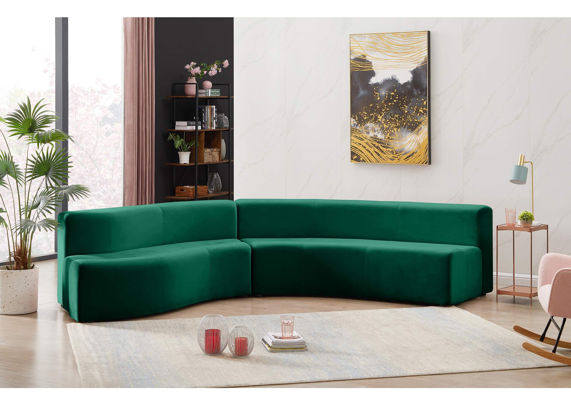 Curl Green Velvet 2 Piece Sectional,Meridian Furniture