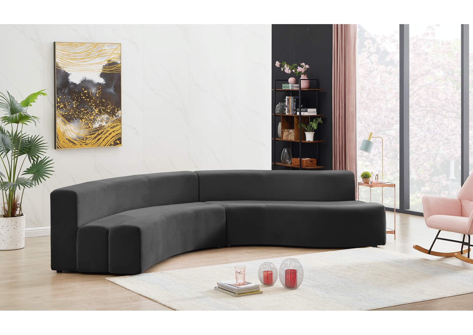 Curl Grey Velvet 2 Piece Sectional,Meridian Furniture