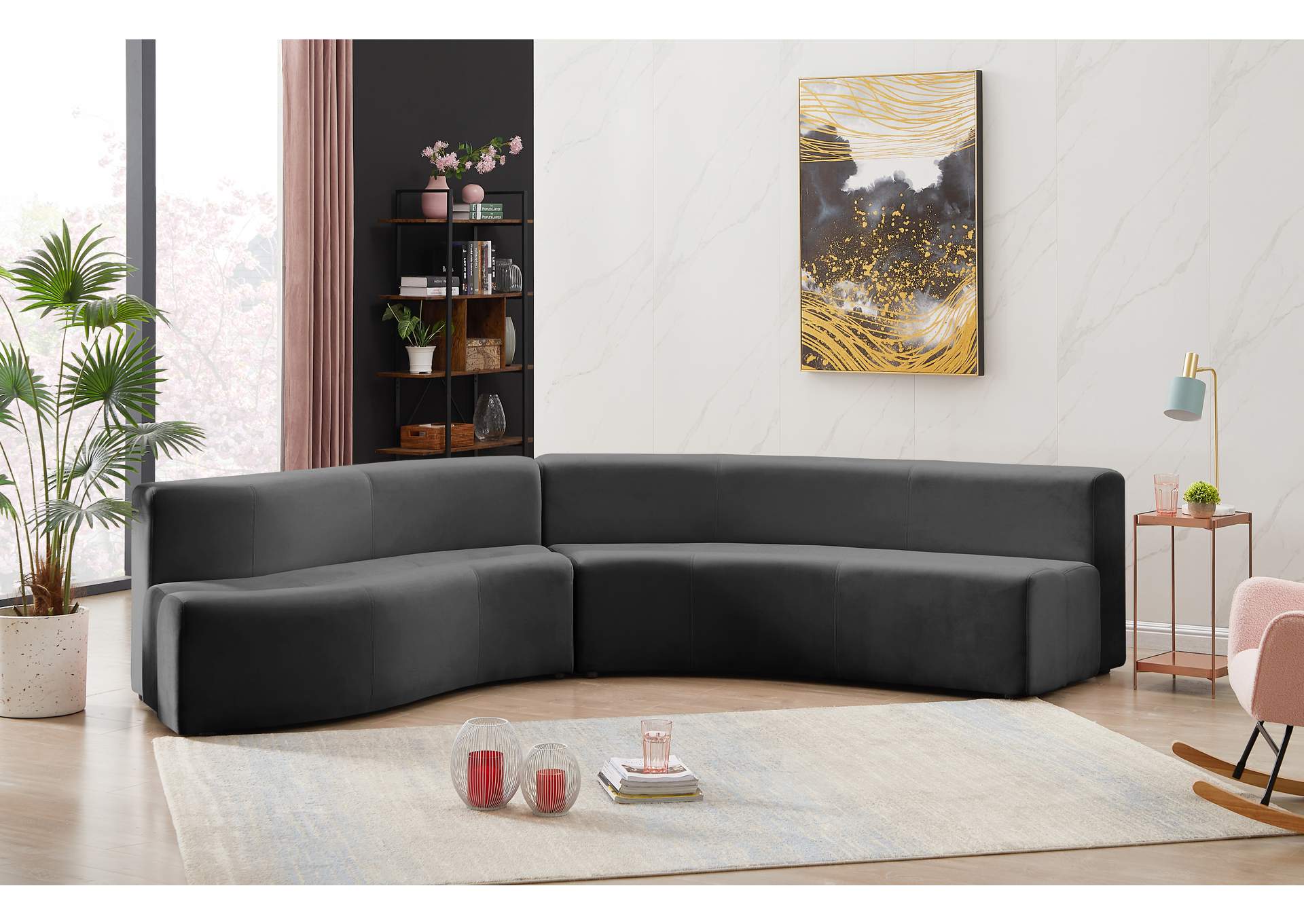 Curl Grey Velvet 2 Piece Sectional,Meridian Furniture