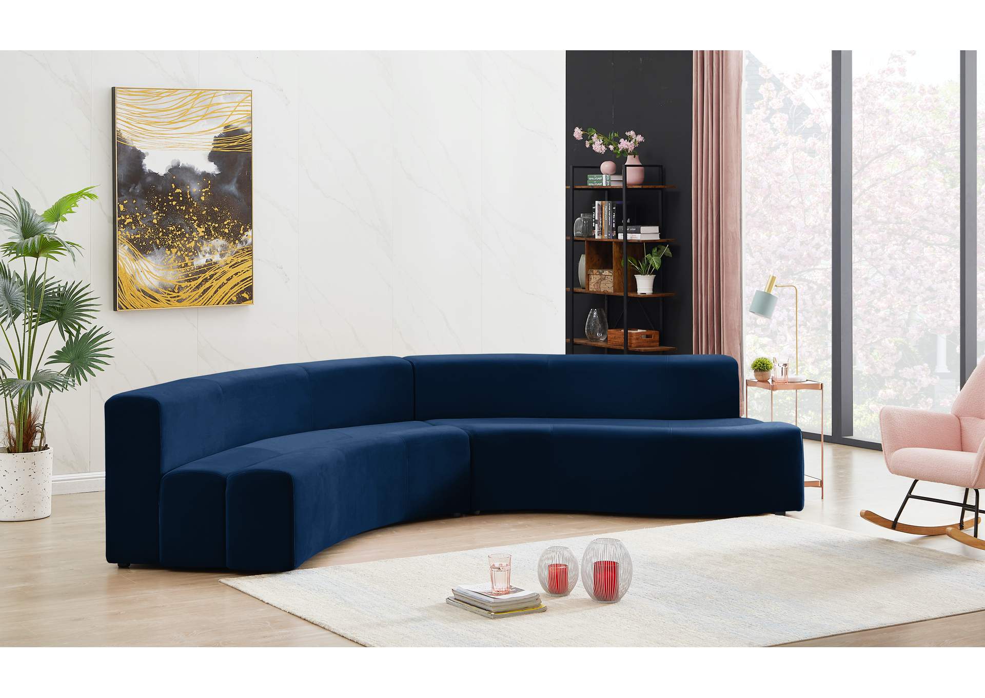 Curl Navy Velvet 2 Piece Sectional,Meridian Furniture