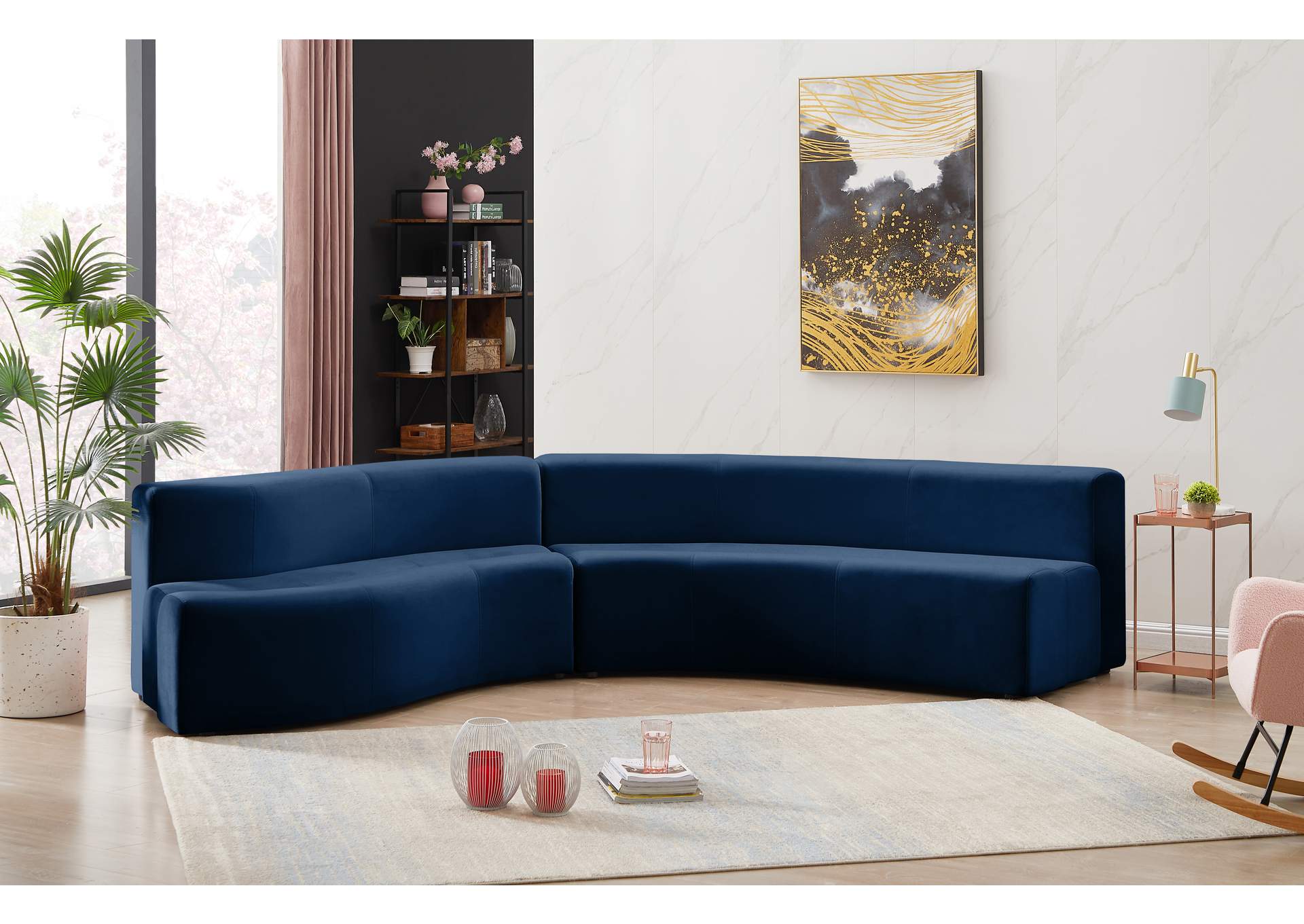 Curl Navy Velvet 2 Piece Sectional,Meridian Furniture