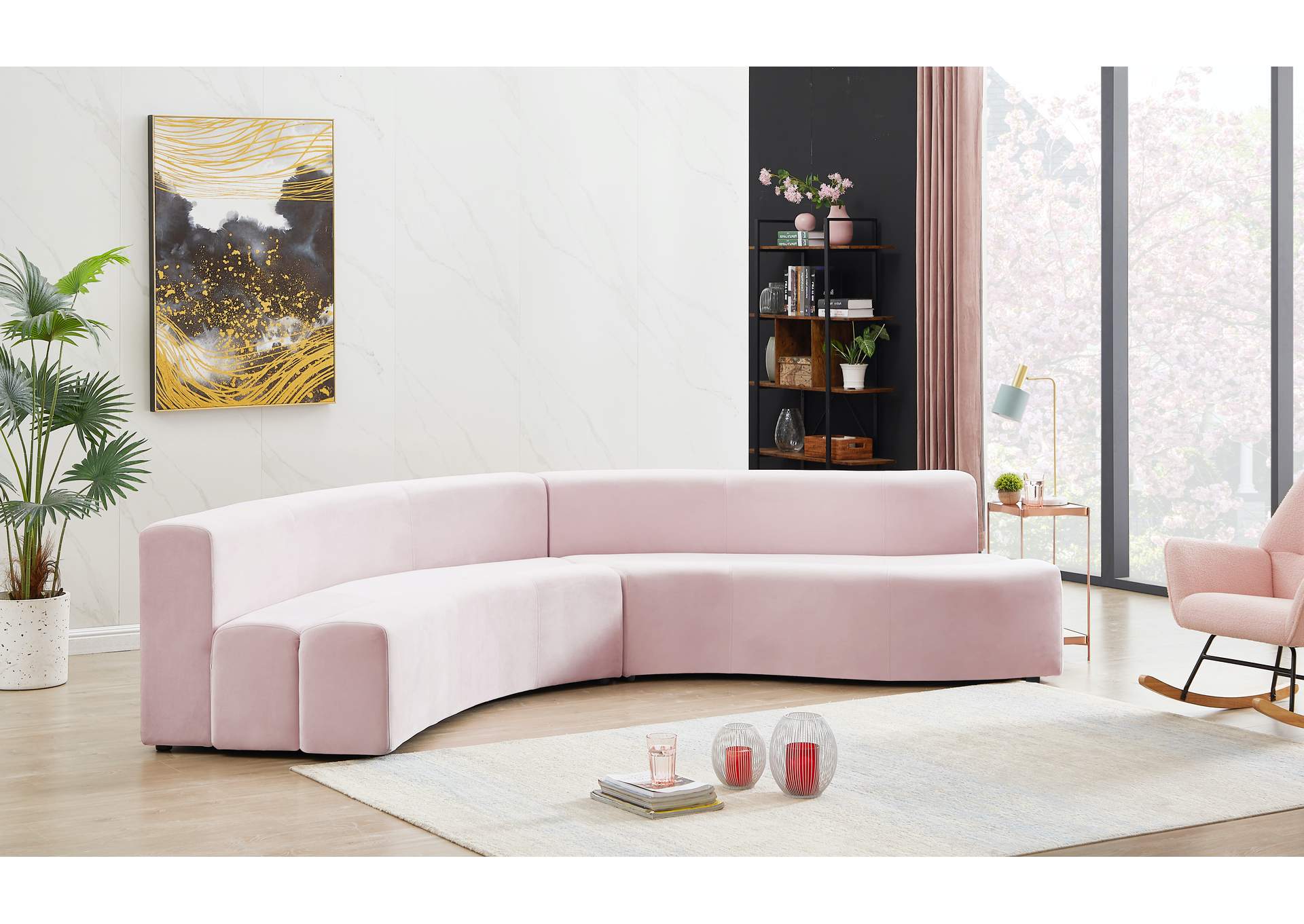 Curl Pink Velvet 2 Piece Sectional,Meridian Furniture