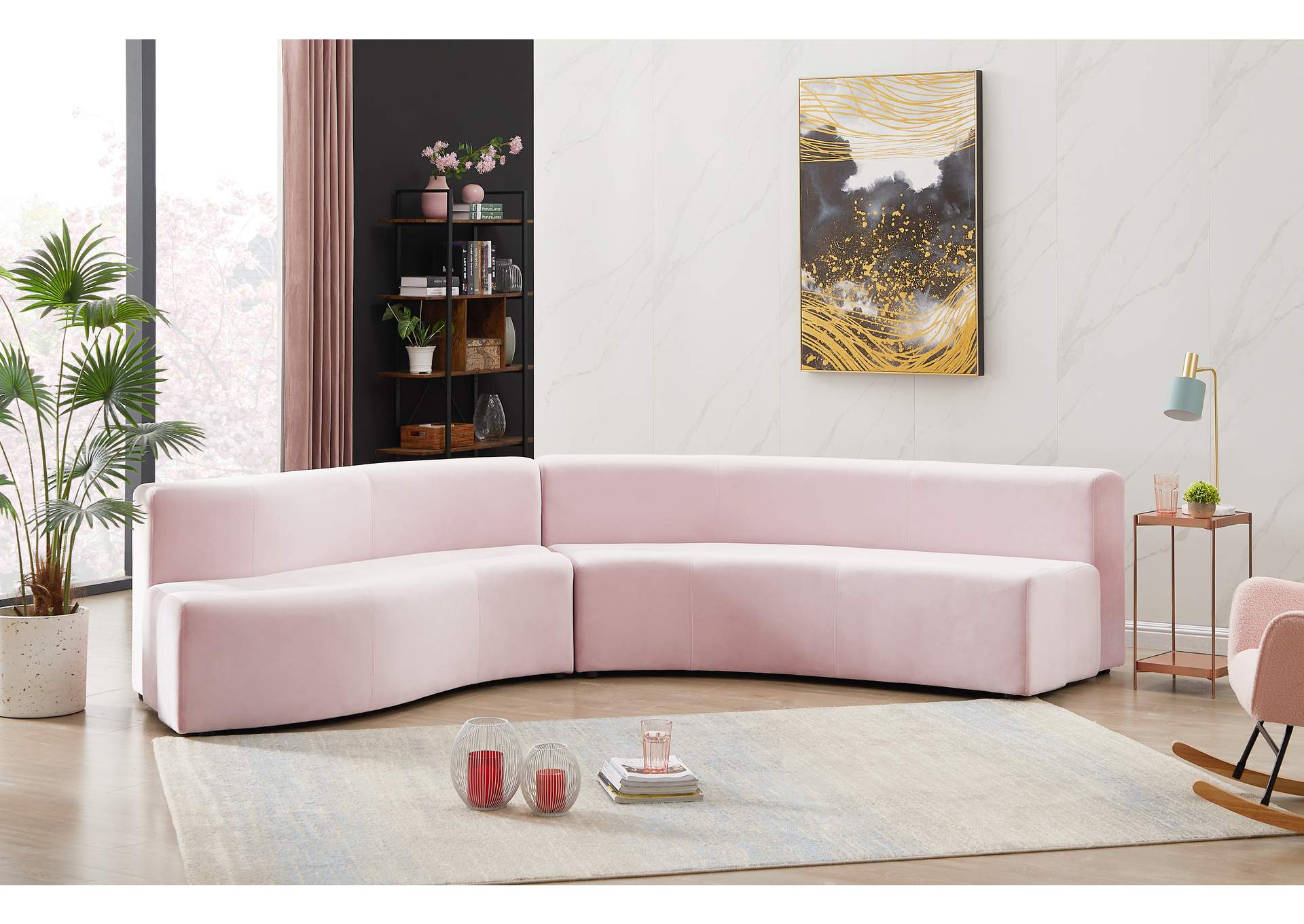 Curl Pink Velvet 2 Piece Sectional,Meridian Furniture