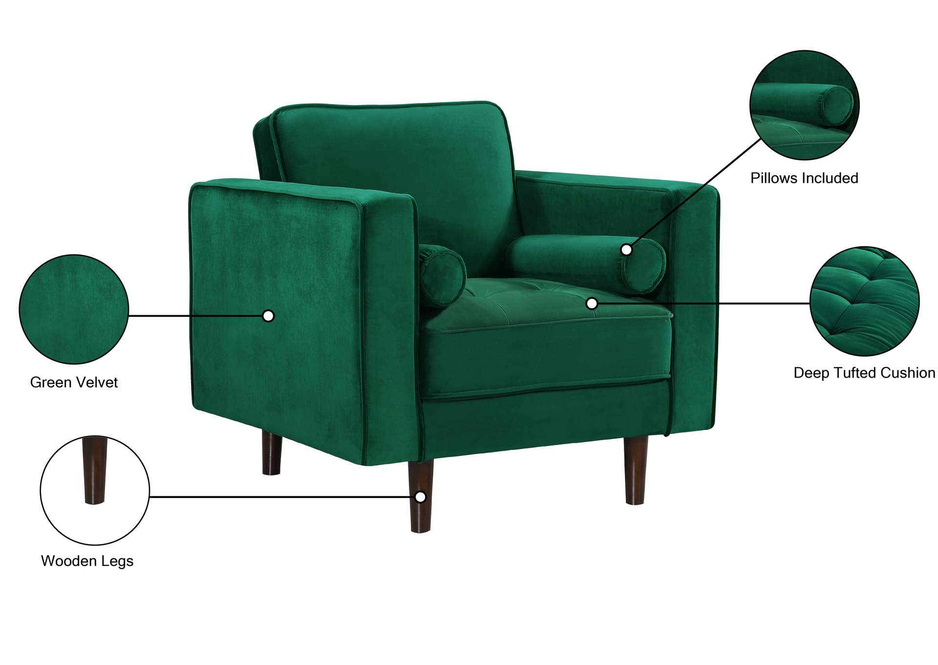 Emily Green Velvet Chair,Meridian Furniture