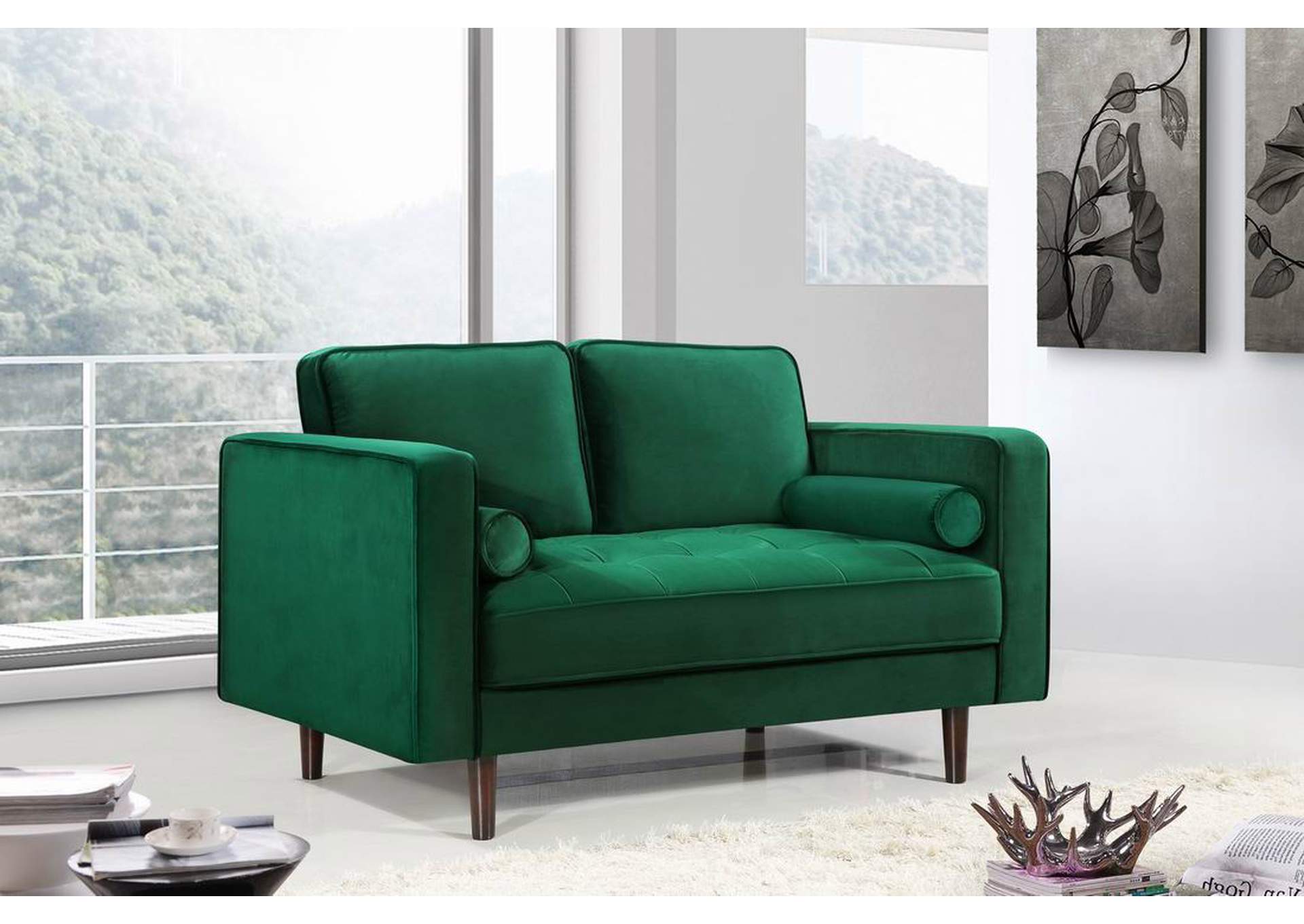 Emily Green Velvet Loveseat,Meridian Furniture