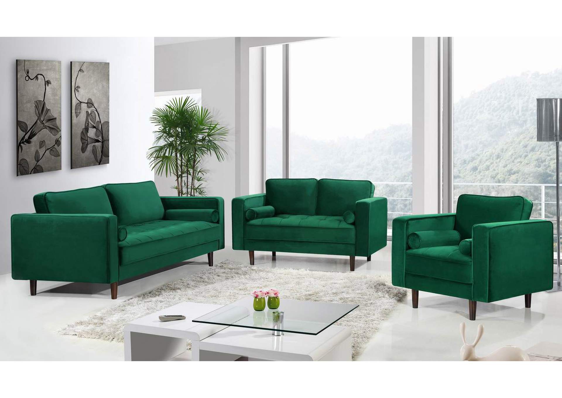 Emily Green Velvet Loveseat,Meridian Furniture