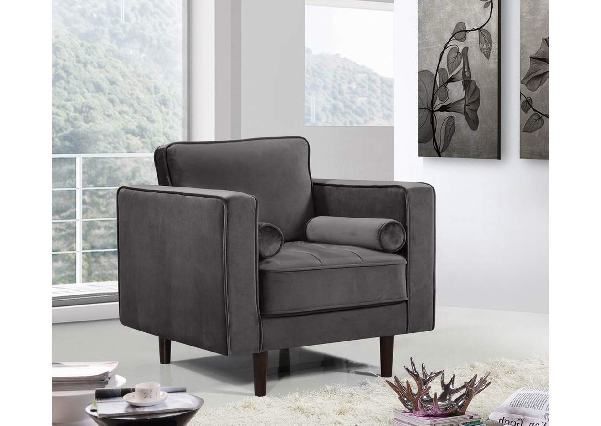 Emily Grey Velvet Chair,Meridian Furniture