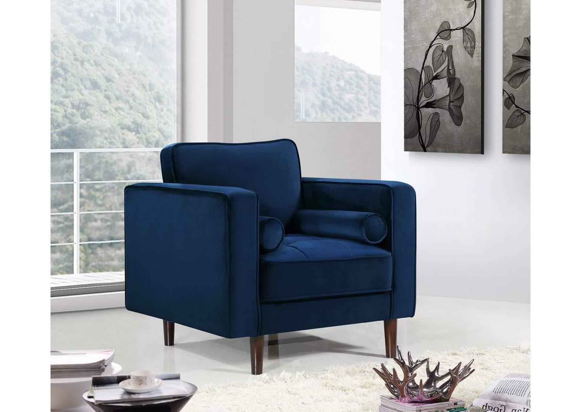 Emily Navy Velvet Chair,Meridian Furniture