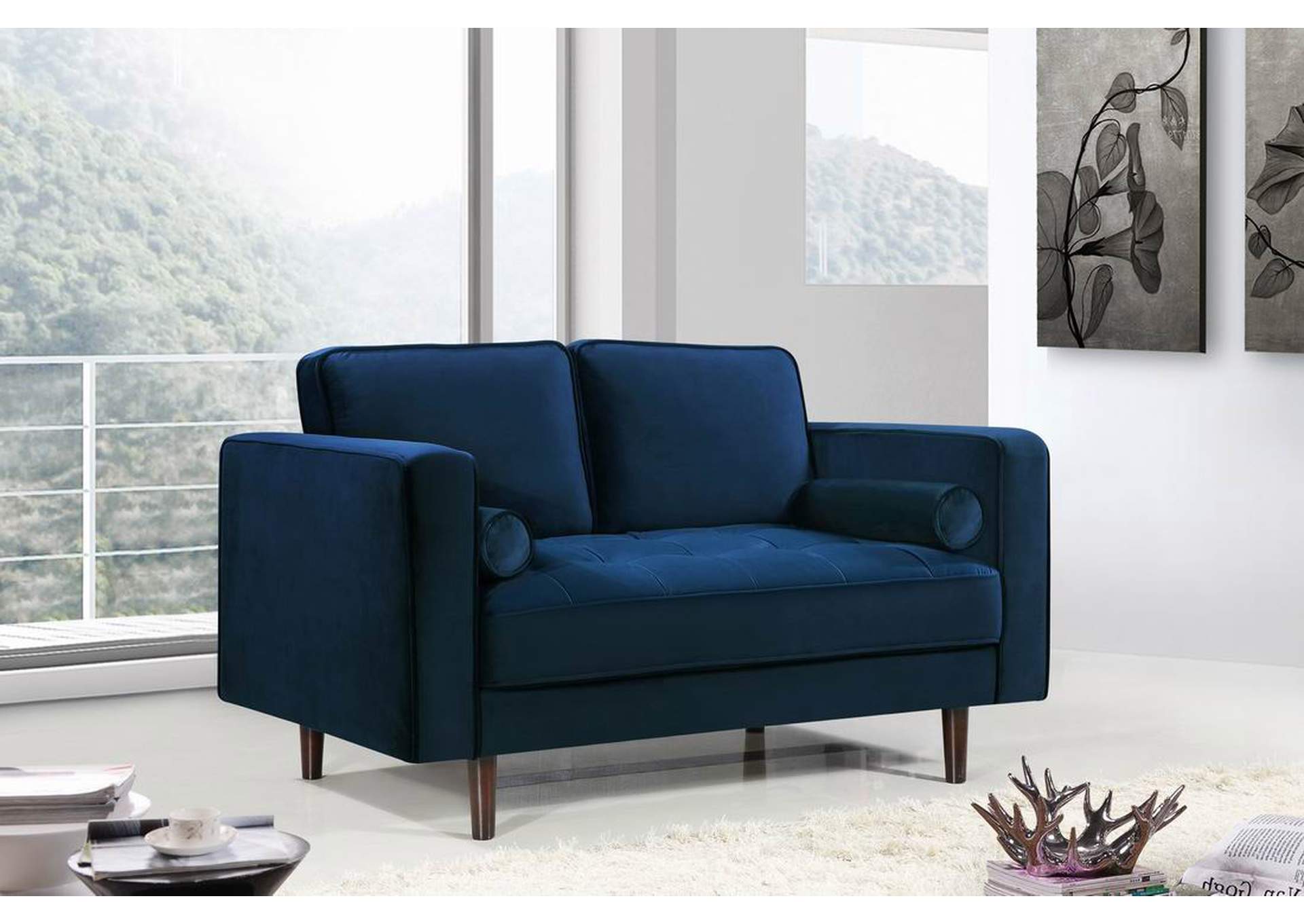 Emily Navy Velvet Loveseat,Meridian Furniture