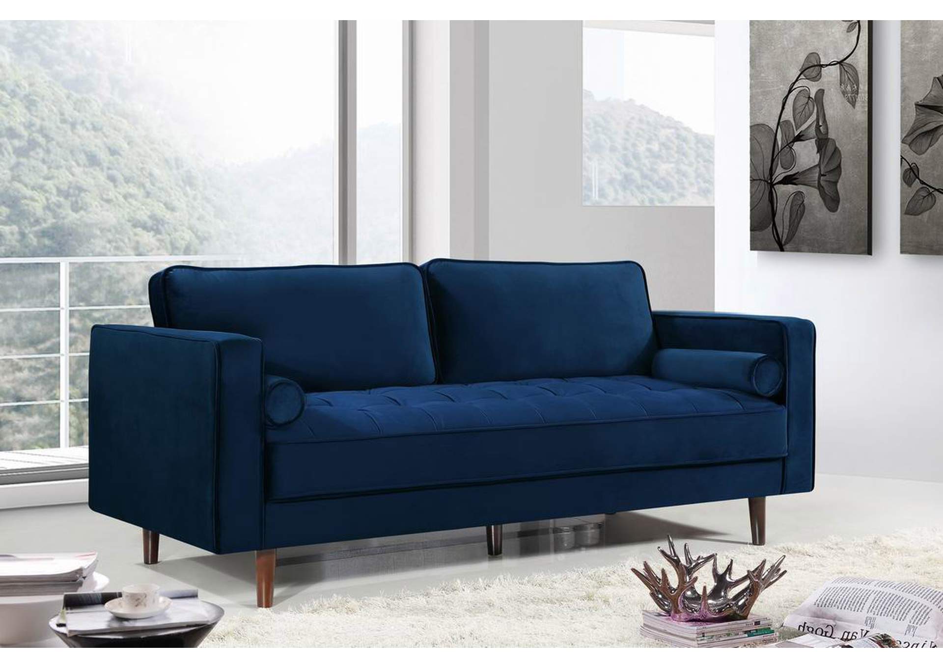 Emily Navy Velvet Sofa,Meridian Furniture