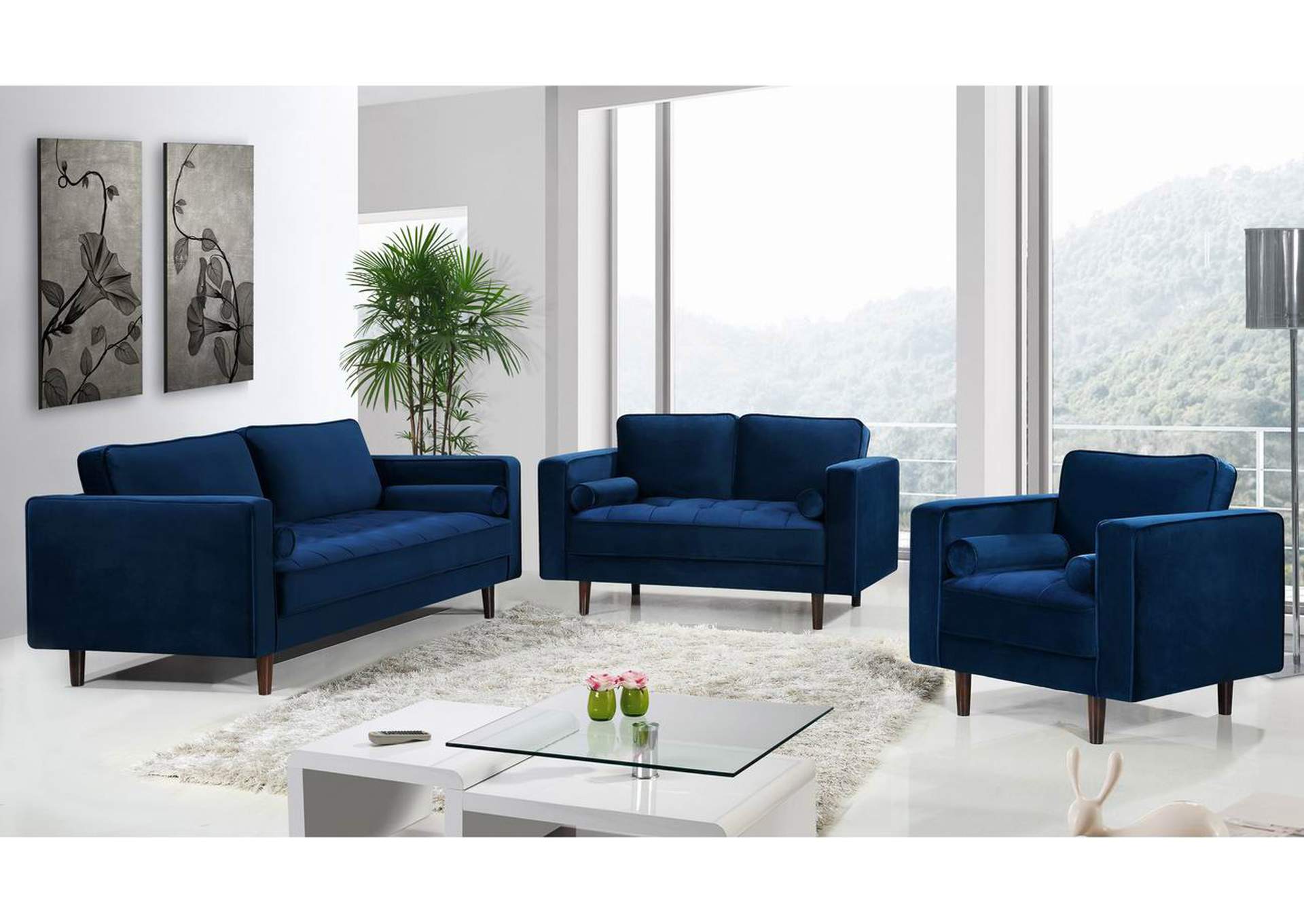 Emily Navy Velvet Sofa,Meridian Furniture