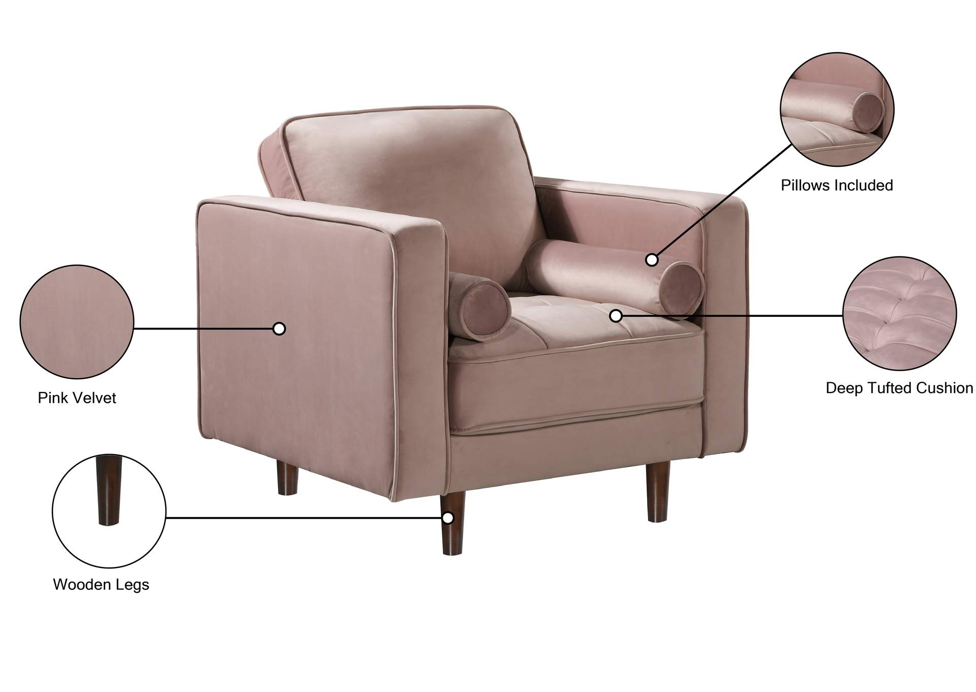 Emily Pink Velvet Chair,Meridian Furniture