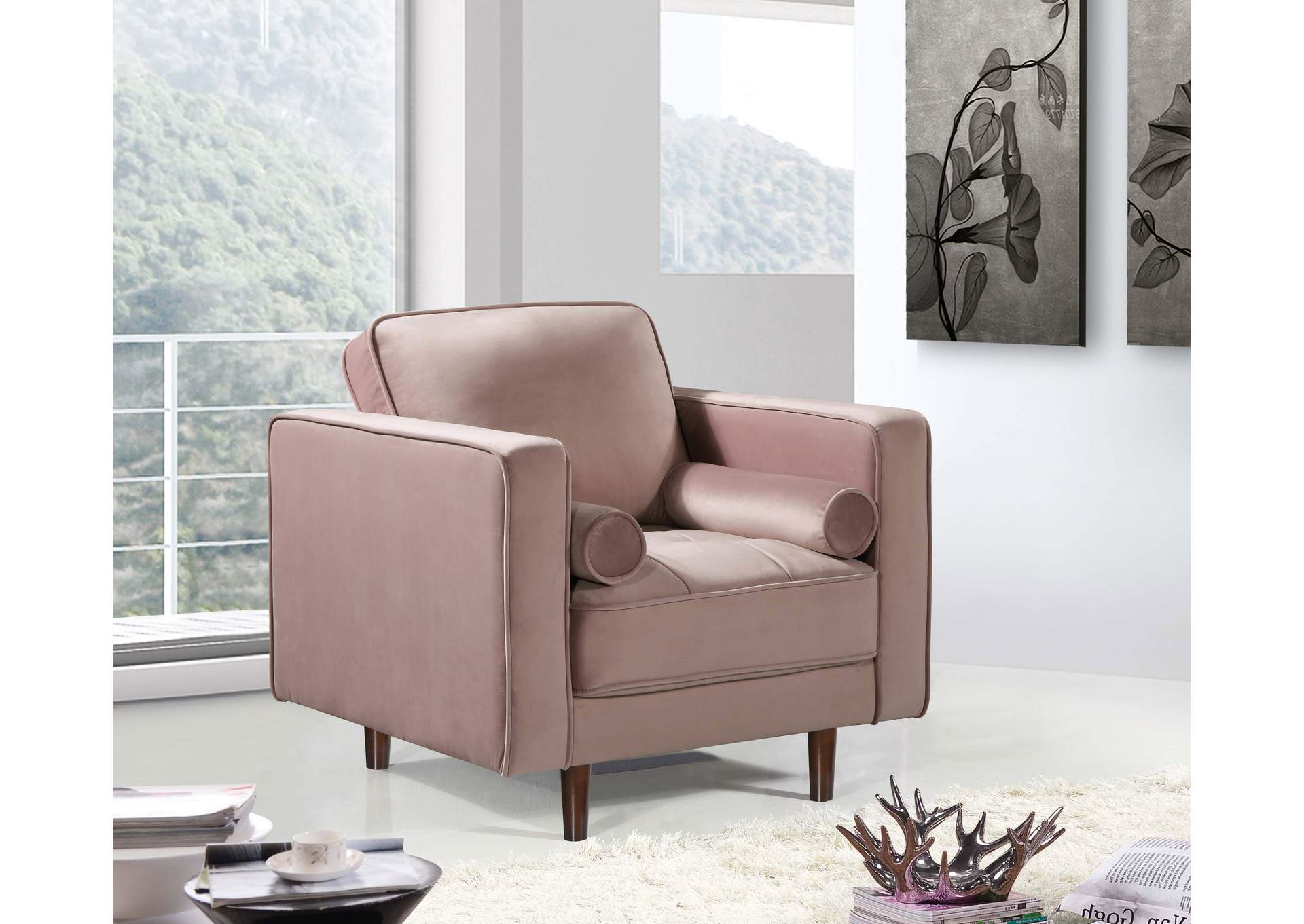 Emily Pink Velvet Chair,Meridian Furniture