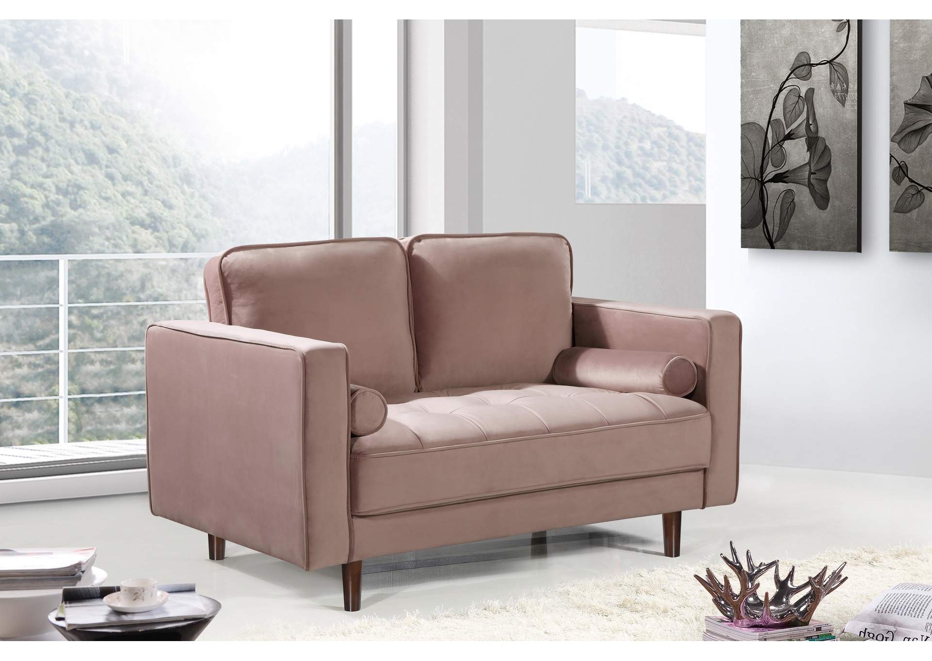 Emily Pink Velvet Loveseat,Meridian Furniture