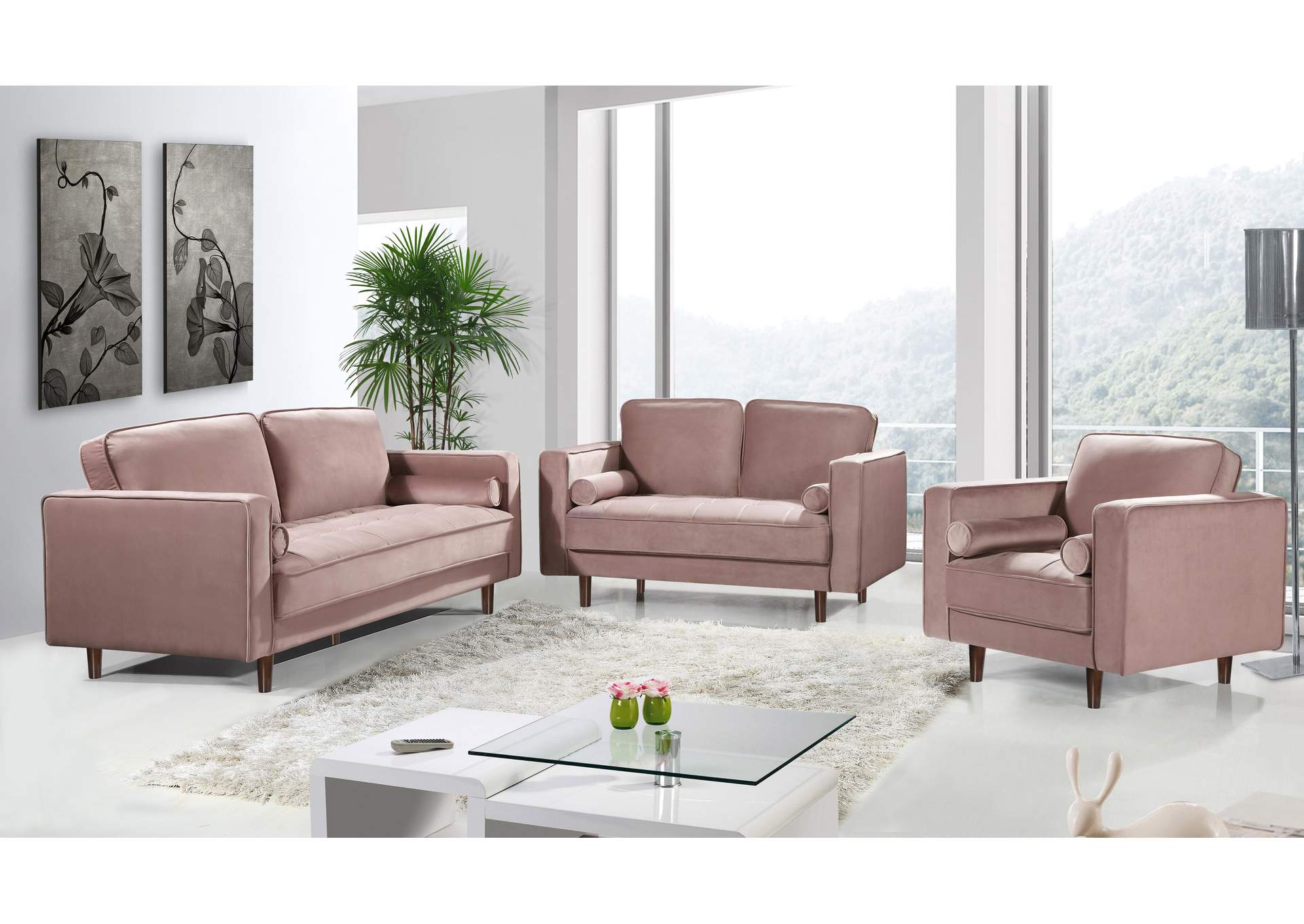 Emily Pink Velvet Loveseat,Meridian Furniture