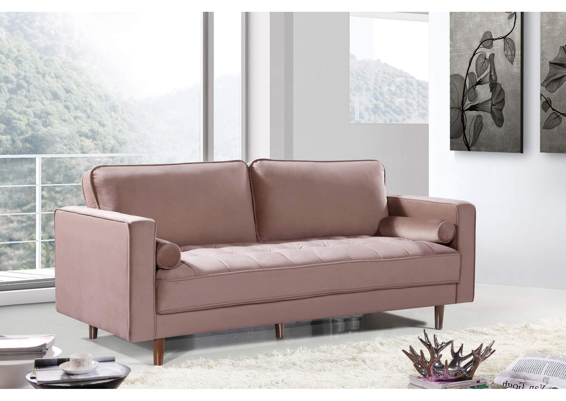 Emily Pink Velvet Sofa,Meridian Furniture