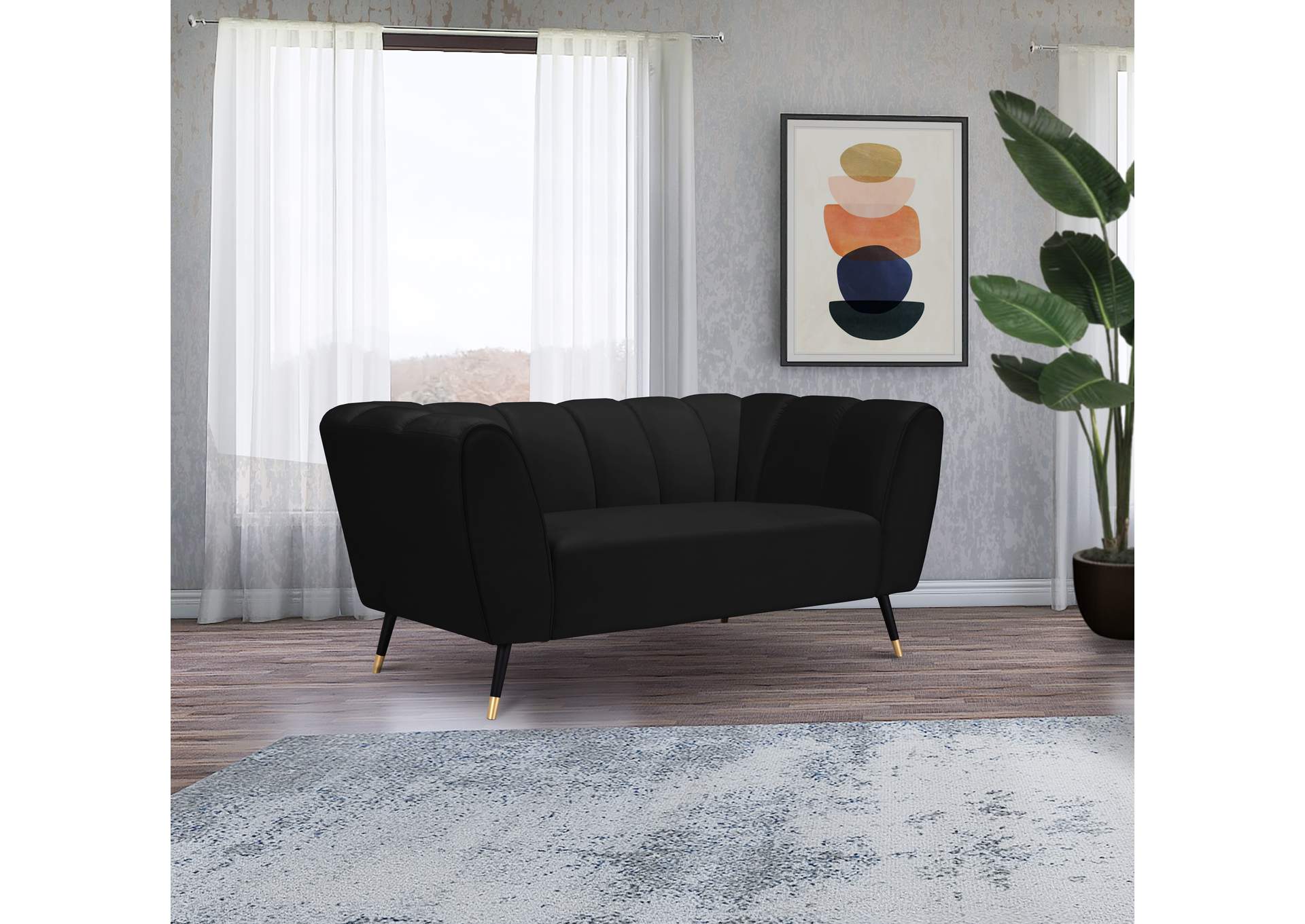 Beaumont Black Velvet Loveseat,Meridian Furniture