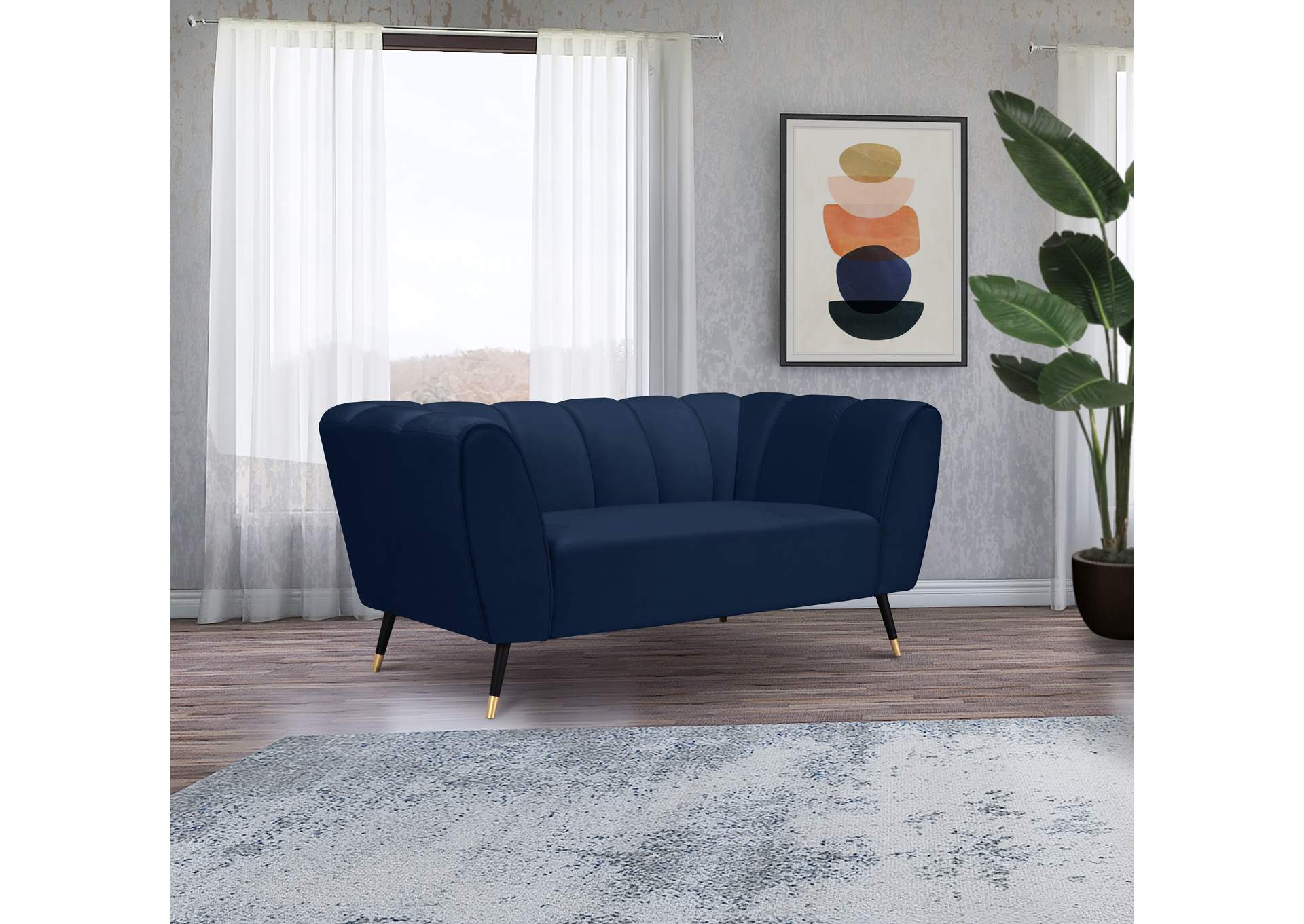 Beaumont Navy Velvet Loveseat,Meridian Furniture