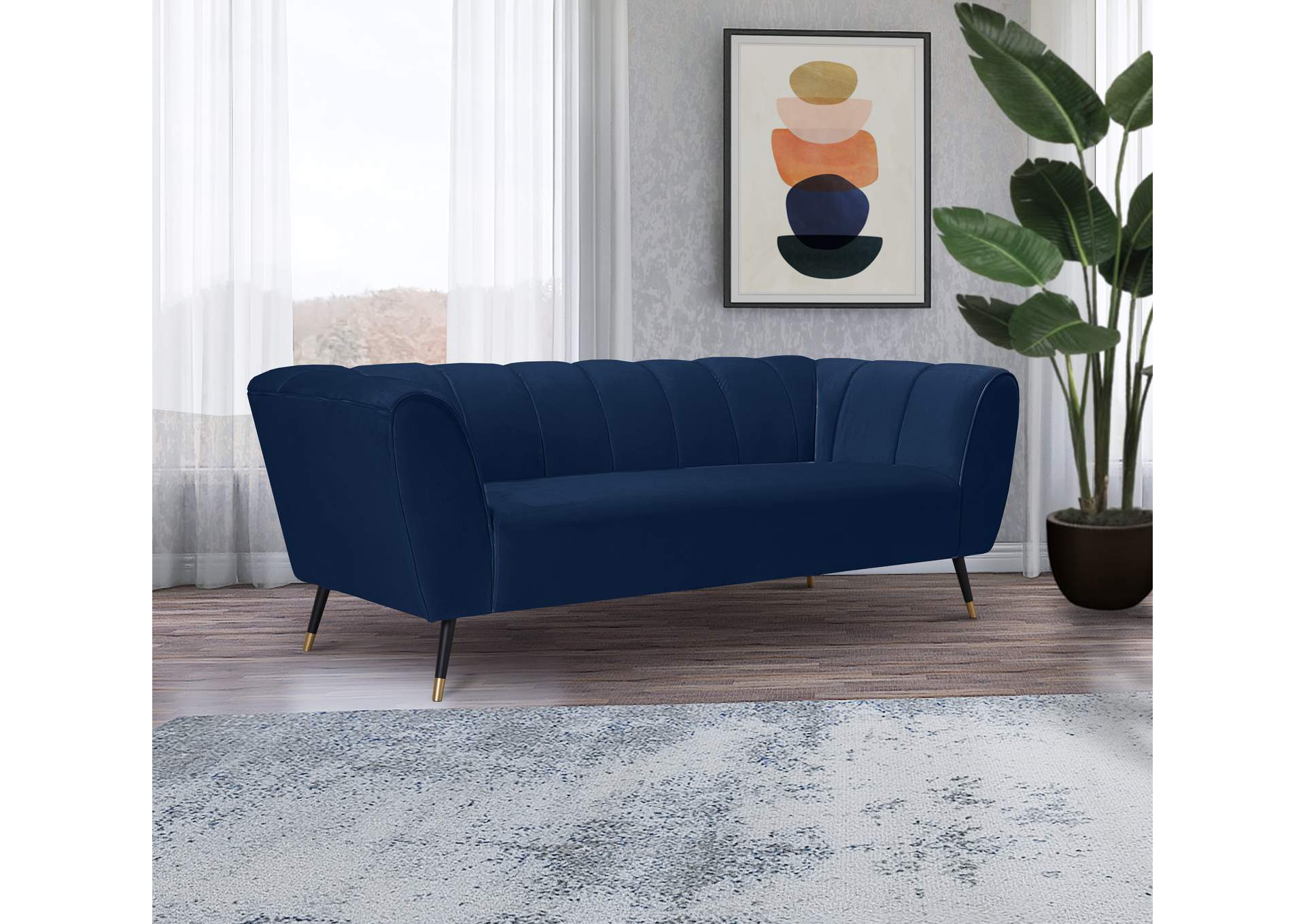 Beaumont Navy Velvet Sofa,Meridian Furniture