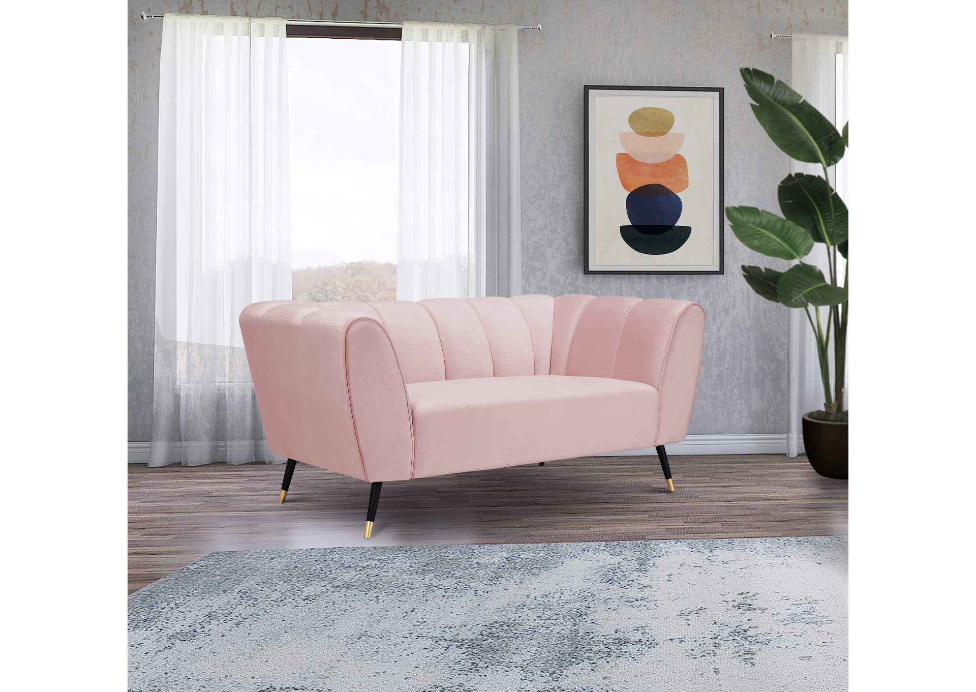 Beaumont Pink Velvet Loveseat,Meridian Furniture