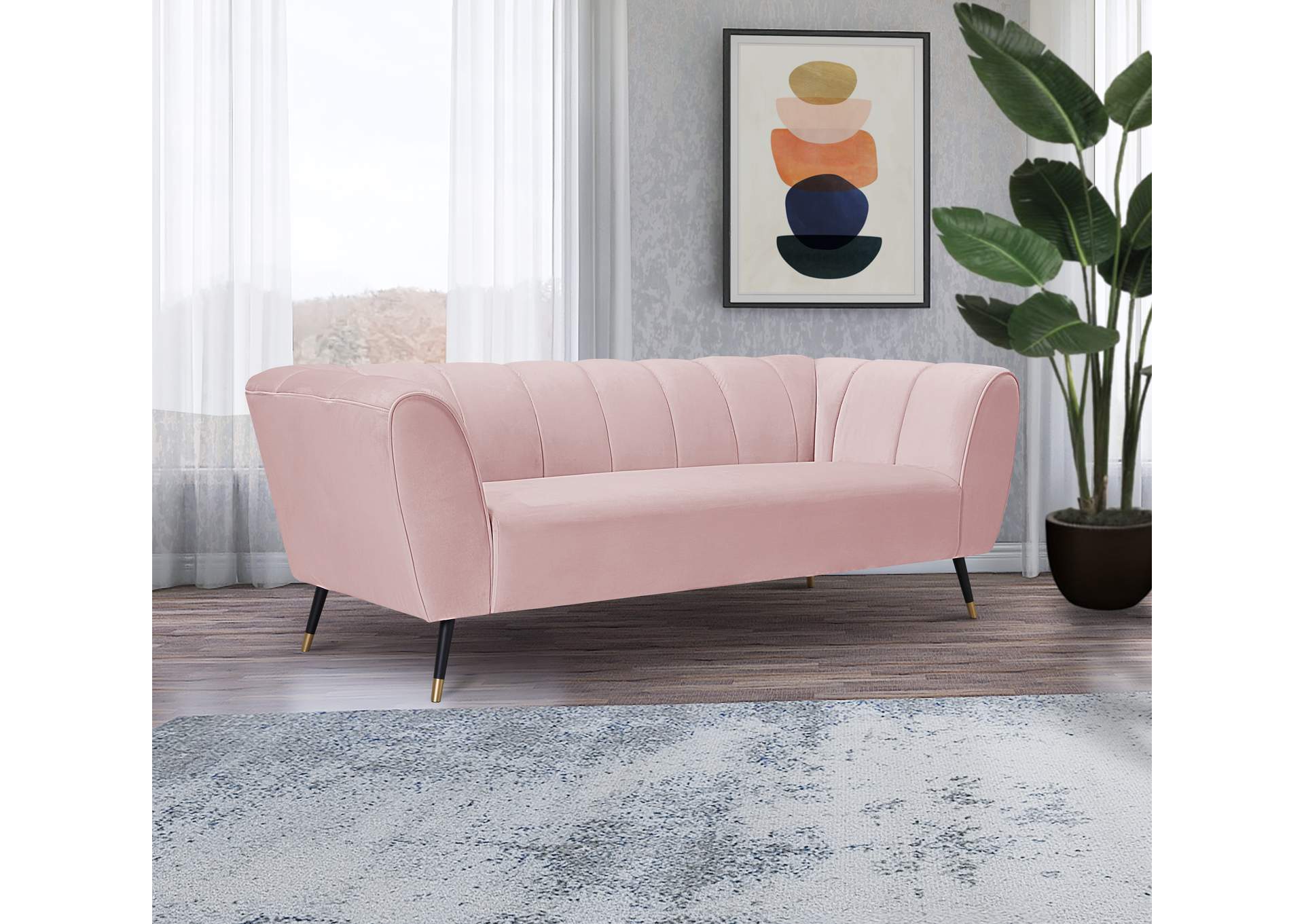 Beaumont Pink Velvet Sofa,Meridian Furniture