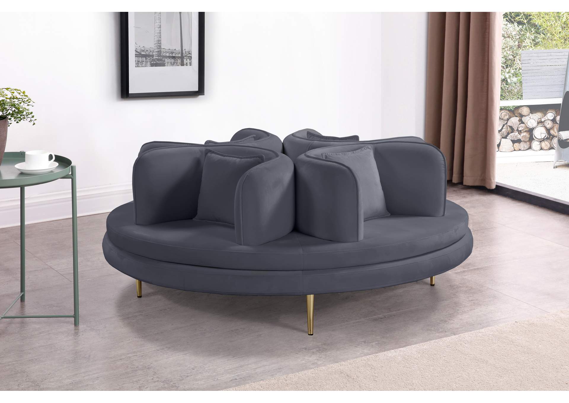 Circlet Grey Velvet Round Sofa Settee,Meridian Furniture