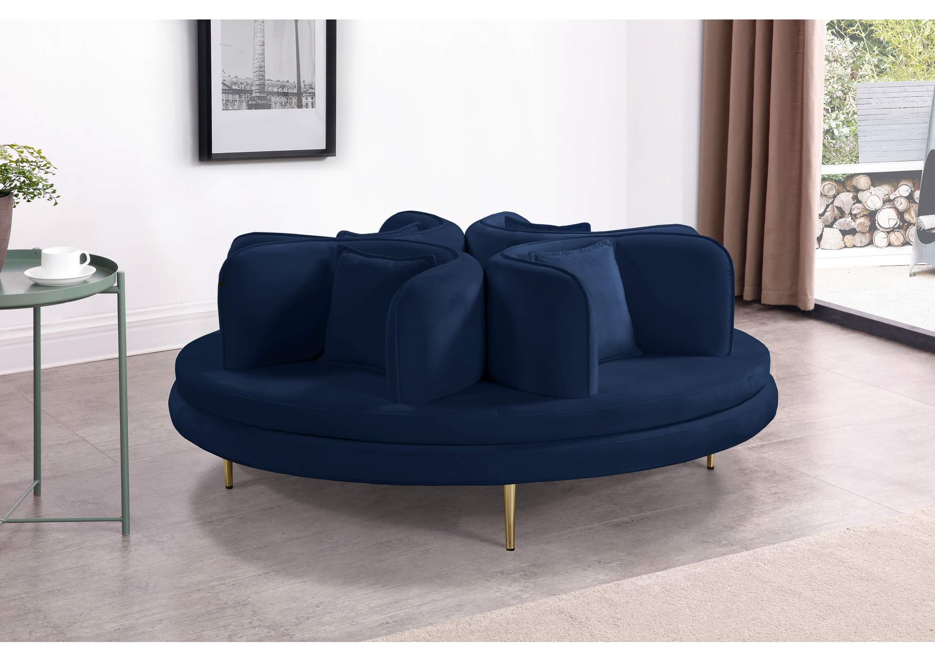 Circlet Navy Velvet Round Sofa Settee,Meridian Furniture