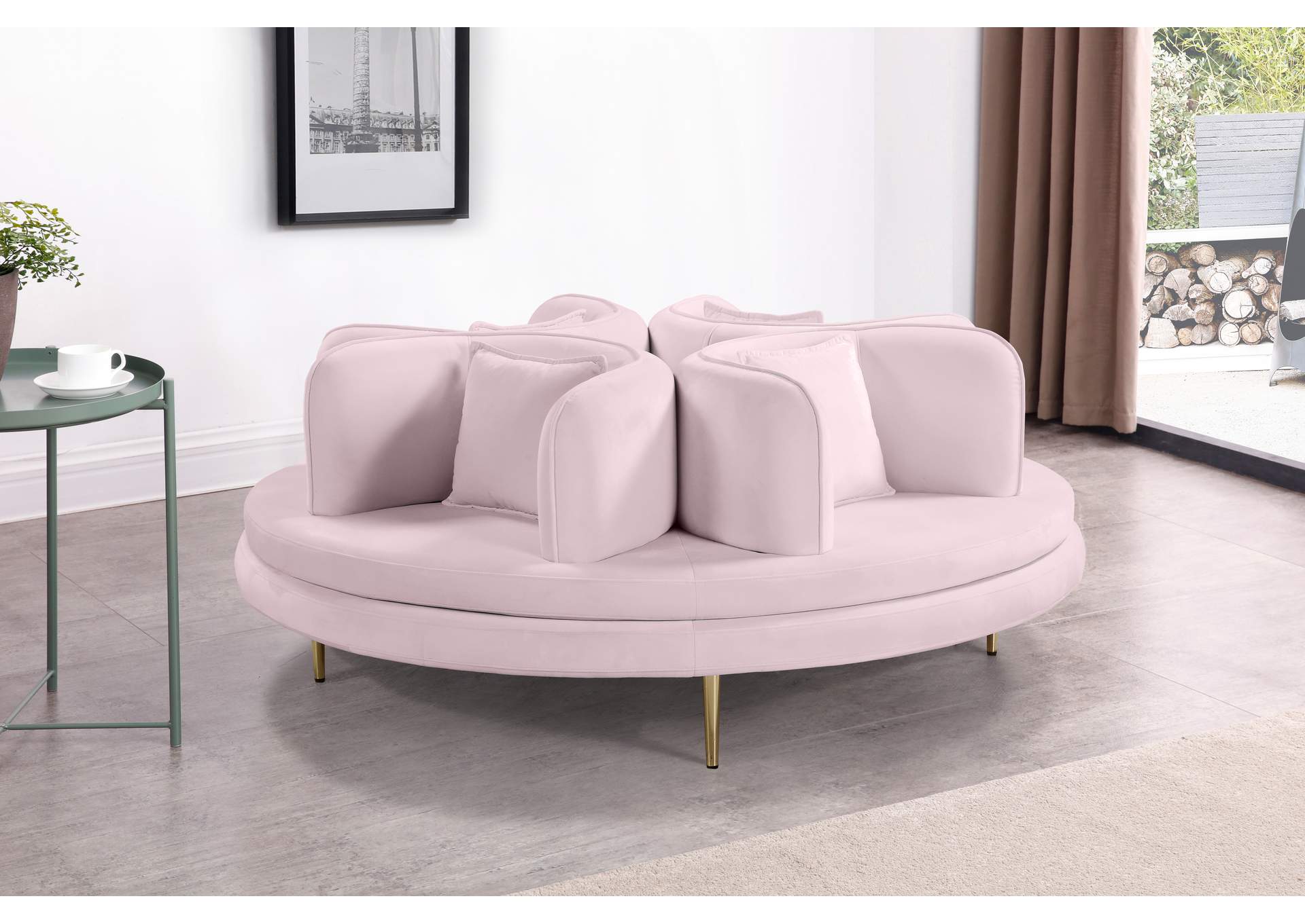 Circlet Pink Velvet Round Sofa Settee,Meridian Furniture