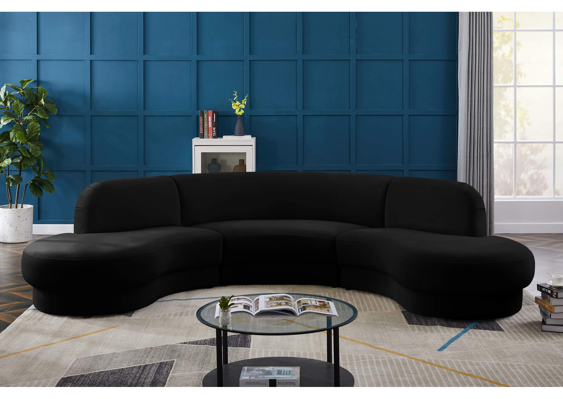 Rosa Black Velvet 3 Piece Sectional (3 Boxes),Meridian Furniture